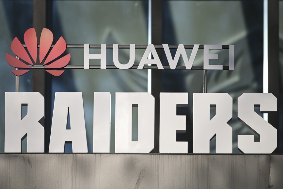 The logo of the Canberra Raiders and of Chinese telecommunications giant Huawei Technologies are seen at the newly built Huawei Raiders Centre in Canberra, Australia, on August 31. Photo: EPA-EFE