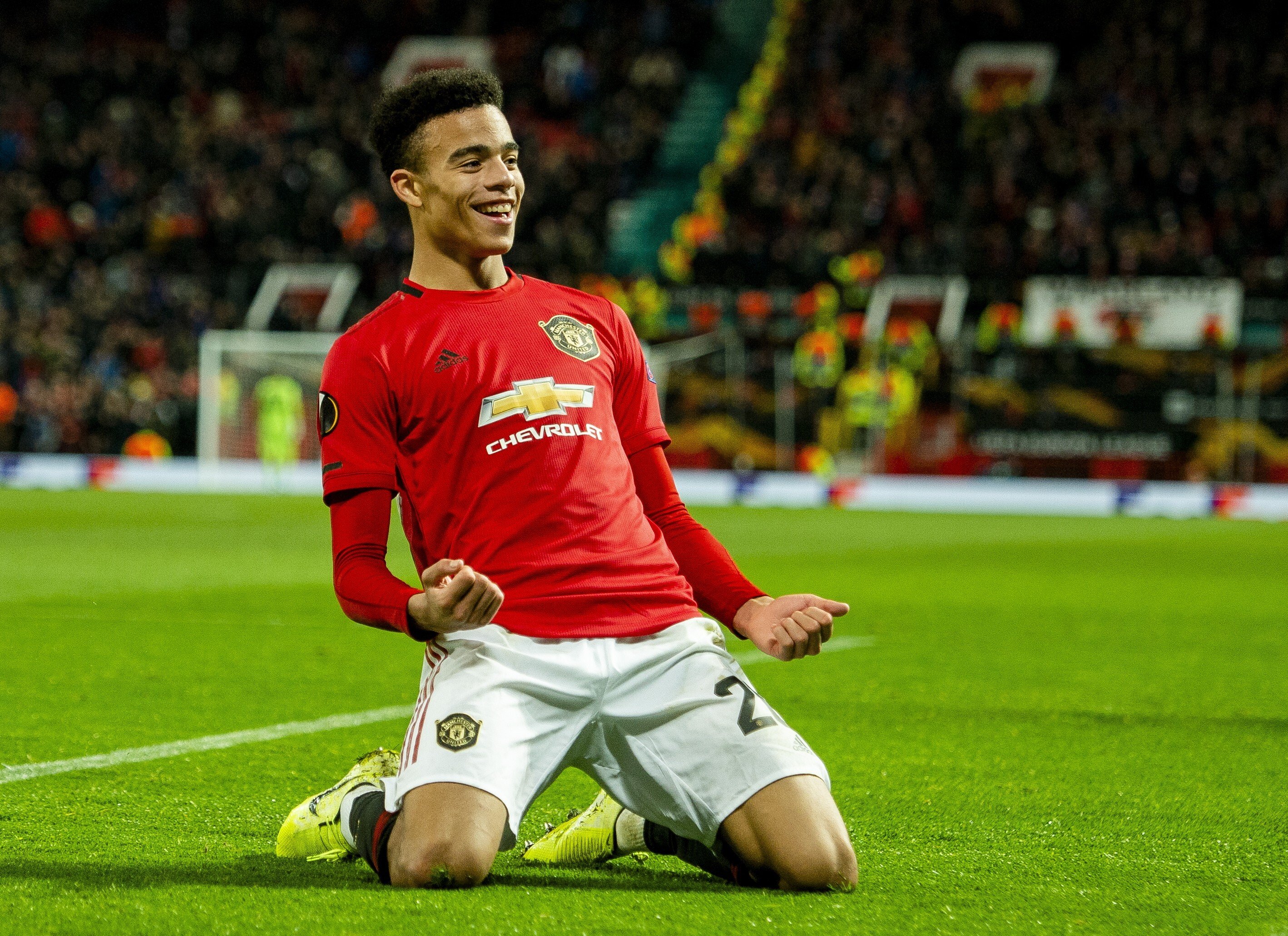Manchester United's Mason Greenwood celebrates a goal. He has switched from forward to midfield ahead of the new Fantasy Premier League season. Photo: EPA