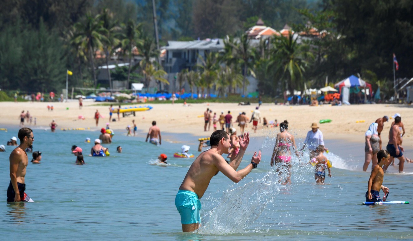 International tourists, predominantly Russians, in Phuket in March, in the early days of the coronavirus pandemic. Photo: AFP