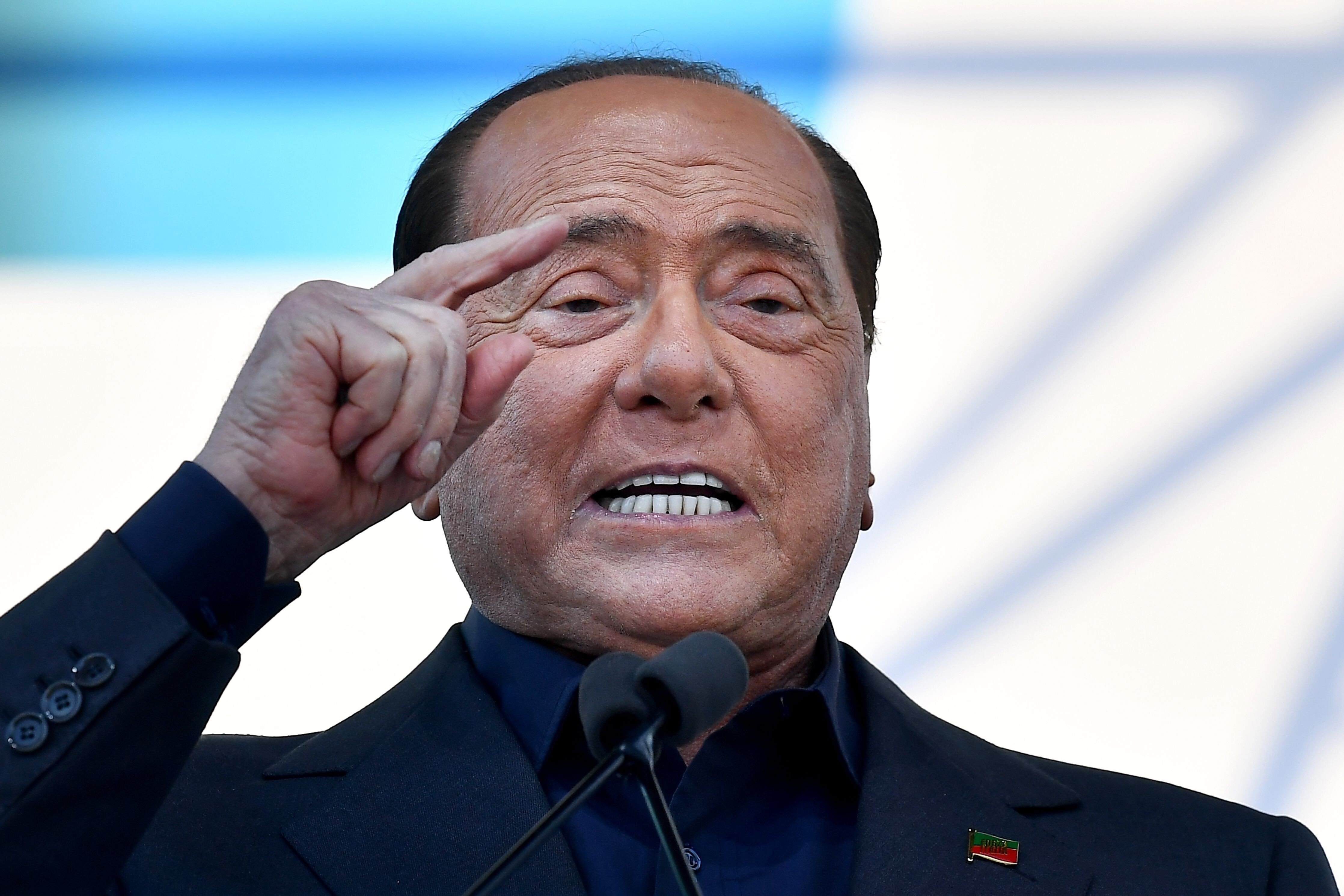 Former Italian prime minister Silvio Berlusconi speaks during a joint rally in Rome in October 2019. Photo: AFP