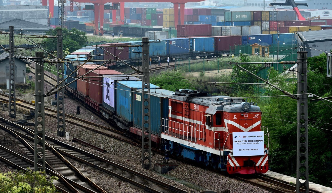 A China-Europe goods train carrying medical supplies bound for Madrid departs from the city of Yiwu in east China’s Zhejiang province on June 5. Photo: Xinhua
