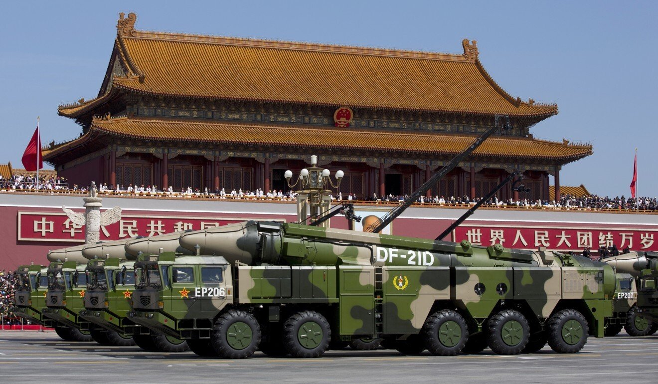 Chinese military vehicles in front of Tiananmen Gate during a military parade in Beijing. Photo: AP