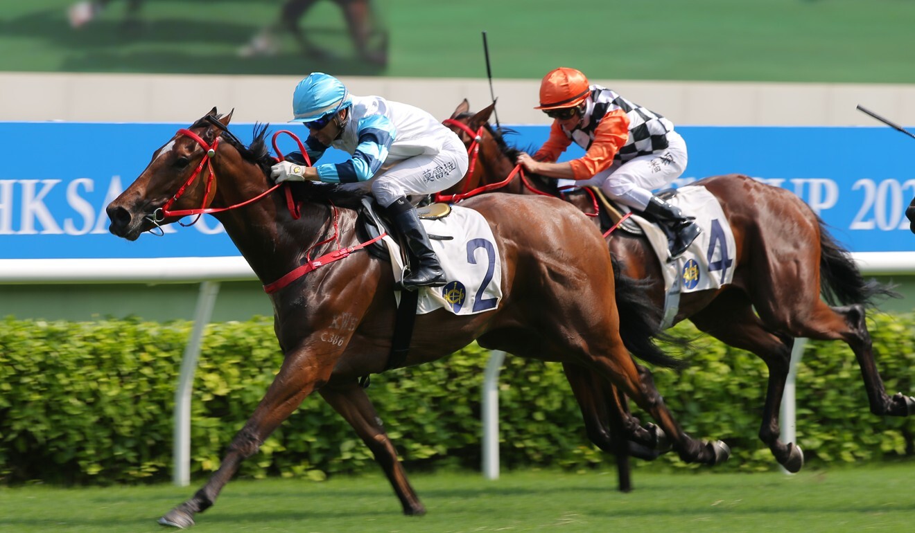 Joao Moreira pushes out Leap Of Faith to win at Sha Tin.