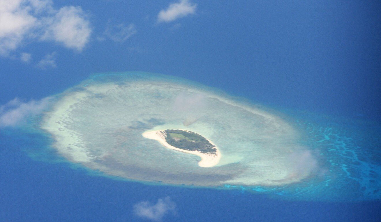 An aerial shot of a reef in the disputed Spratly islands. Photo: AFP