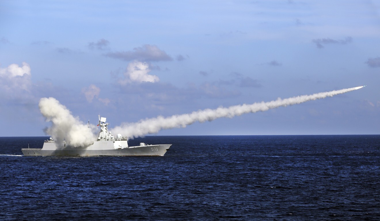 Chinese missile frigate Yuncheng launches an anti-ship missile during a 2016 military exercise in the waters near Hainan Island and the Paracel Islands. Photo: AP