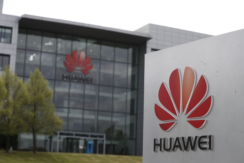 A picture shows the Huawei logo and signage at their main UK offices in Reading, west of London. Reading is dubbed as the UK’s Silicon Valley with “tech density” eight times higher than UK average. Photo: AFP