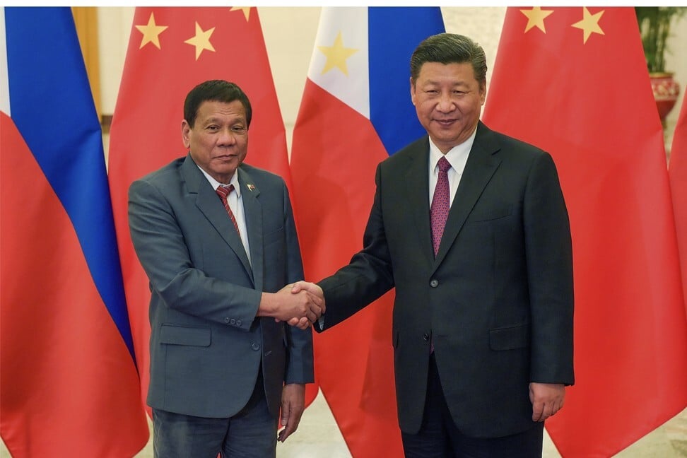 Philippine President Rodrigo Duterte meets Chinese President Xi Jinping on the sidelines of the Belt and Road Forum in May 2017. Photo: AP