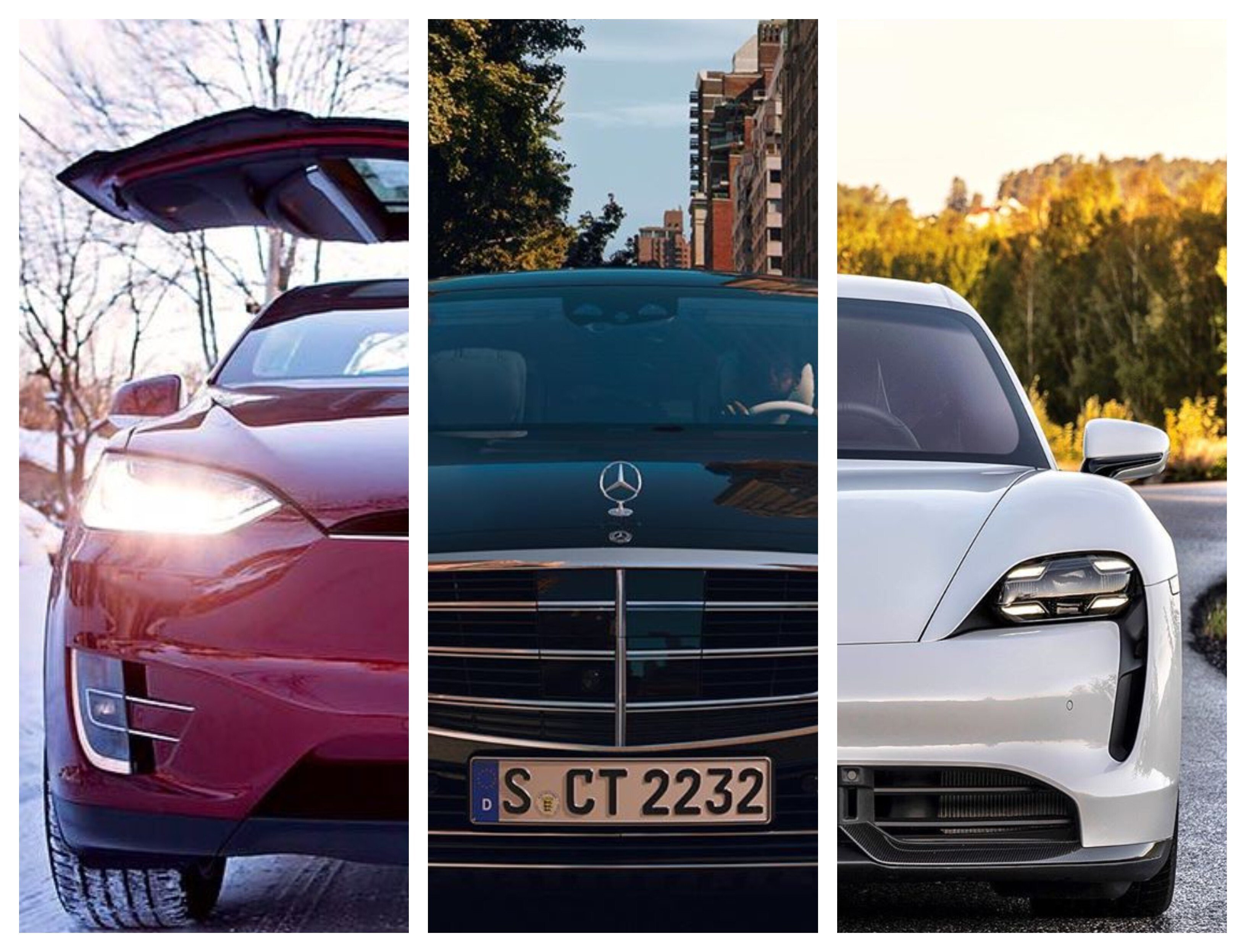 Tesla, Mercedes, Porsche: which luxury car brand has been the most innovative over the years? Photos: @teslamotors, @mercedesbenz, @porsche_taycan/Instagram