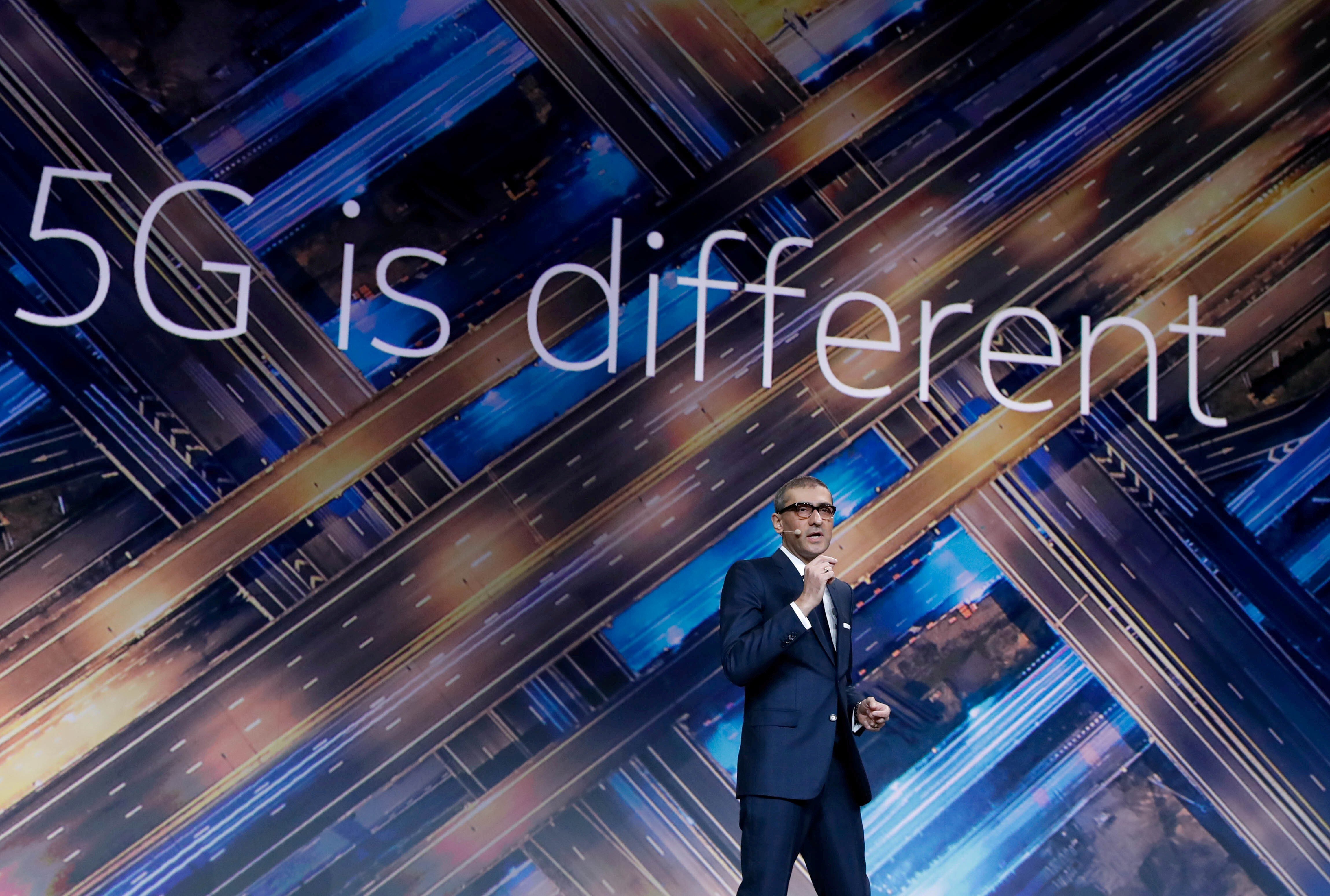 Rajeev Suri, Nokia’s CEO, speaks at the 2018 Mobile World Congress in Barcelona. Photo: Reuters