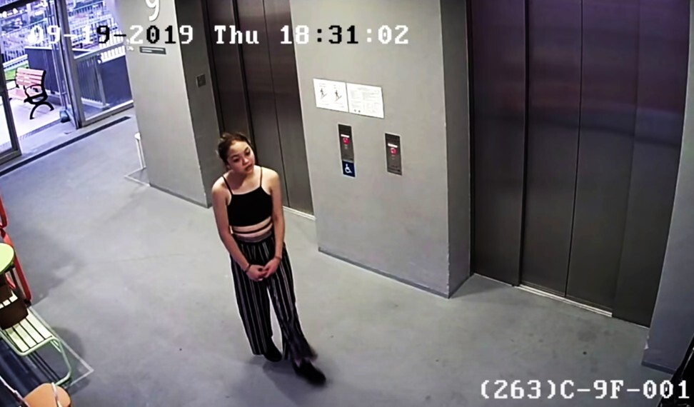 Chan is shown walking near the elevators in the campus security footage.  Photo: Brochure