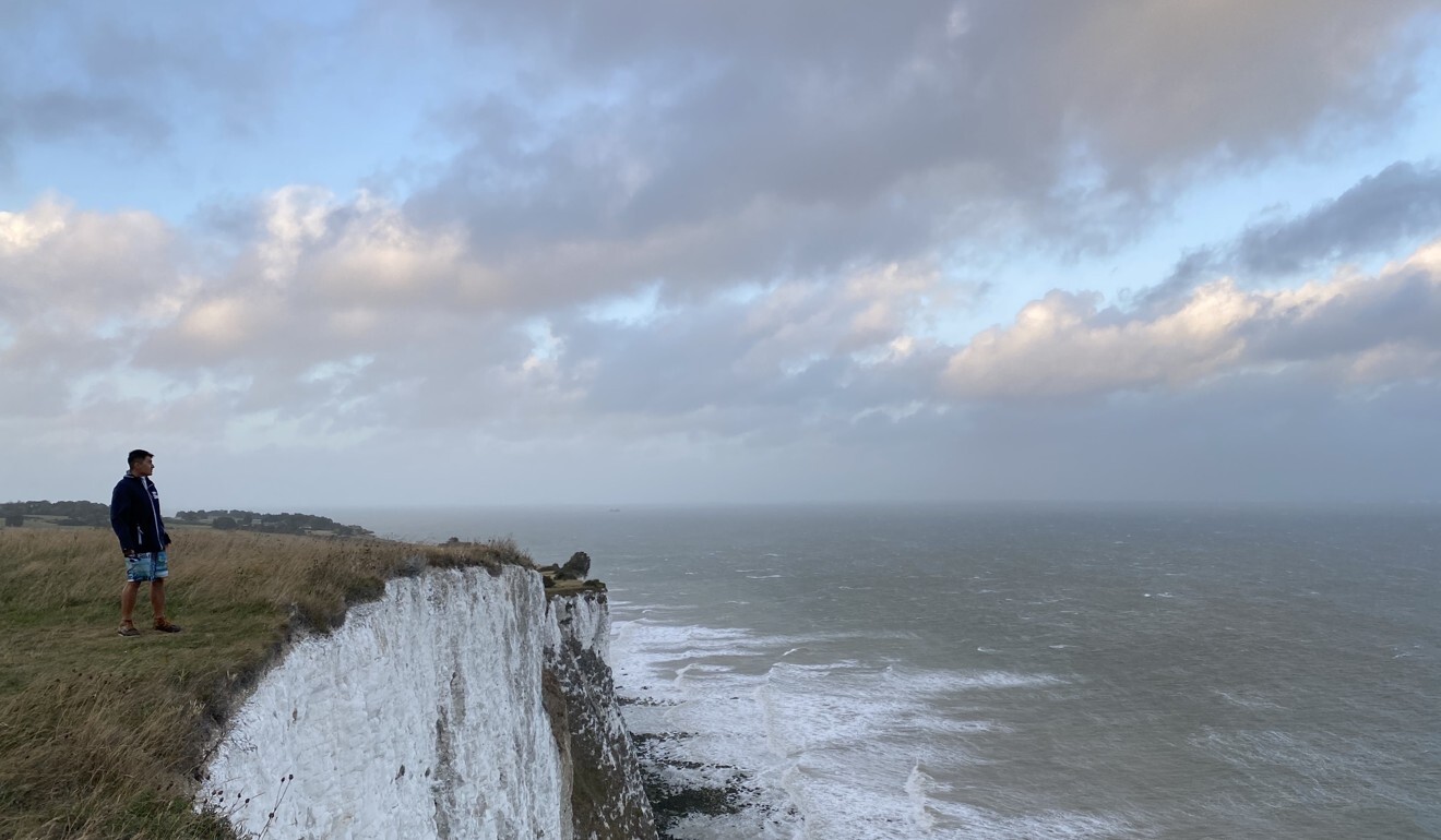 Mak Chun-kong on the shores of southern England before starting his journey.