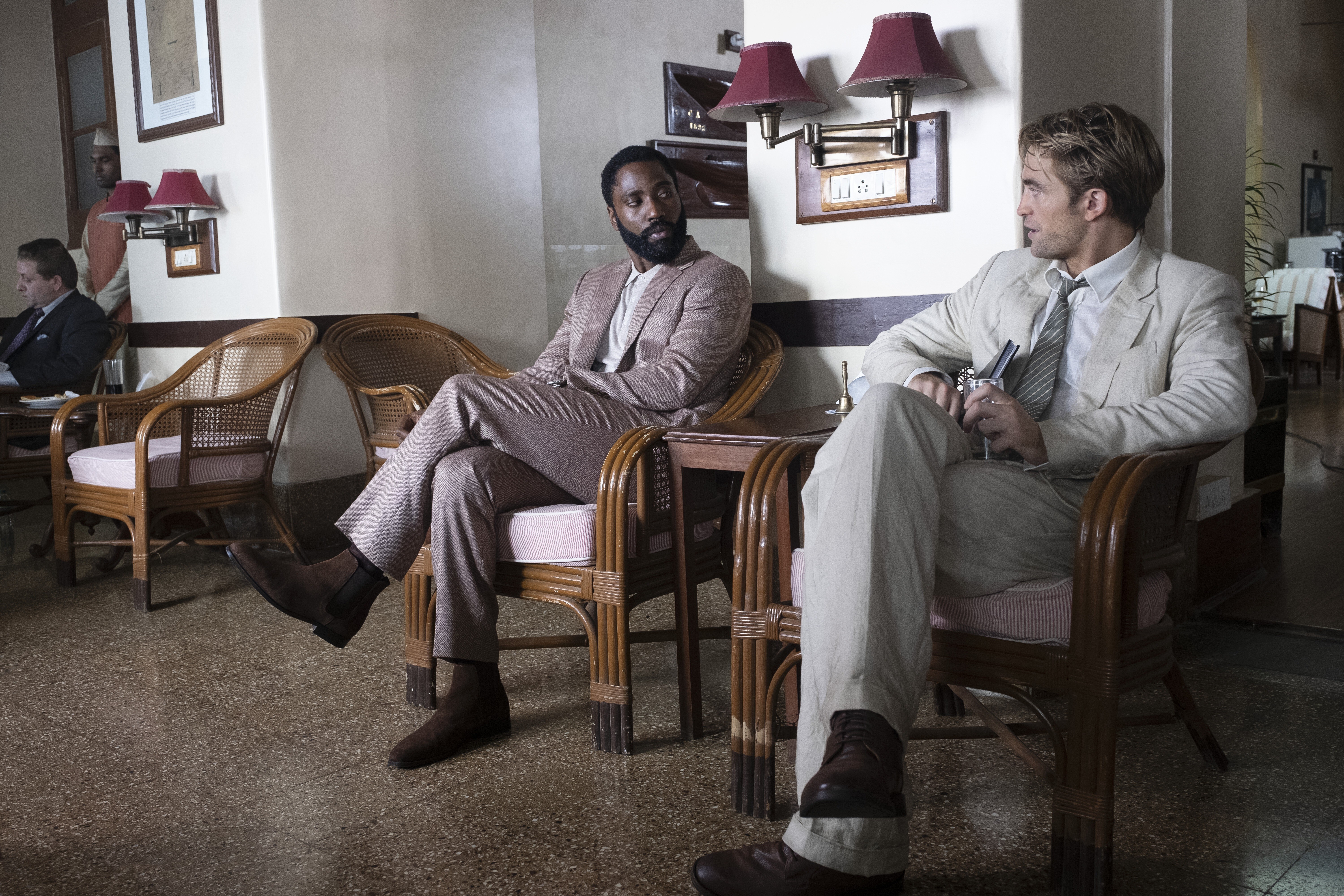 John David Washington (left) and Robert Pattinson star in the high-concept espionage mind-bender Tenet.