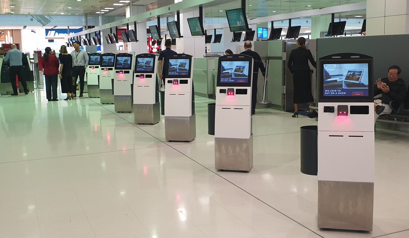 Elenium Automation’s airport health-screening kiosks feature a thermal detector, which can assess the vital signs of passengers as they check in for flights. Photo: Elenium Automation