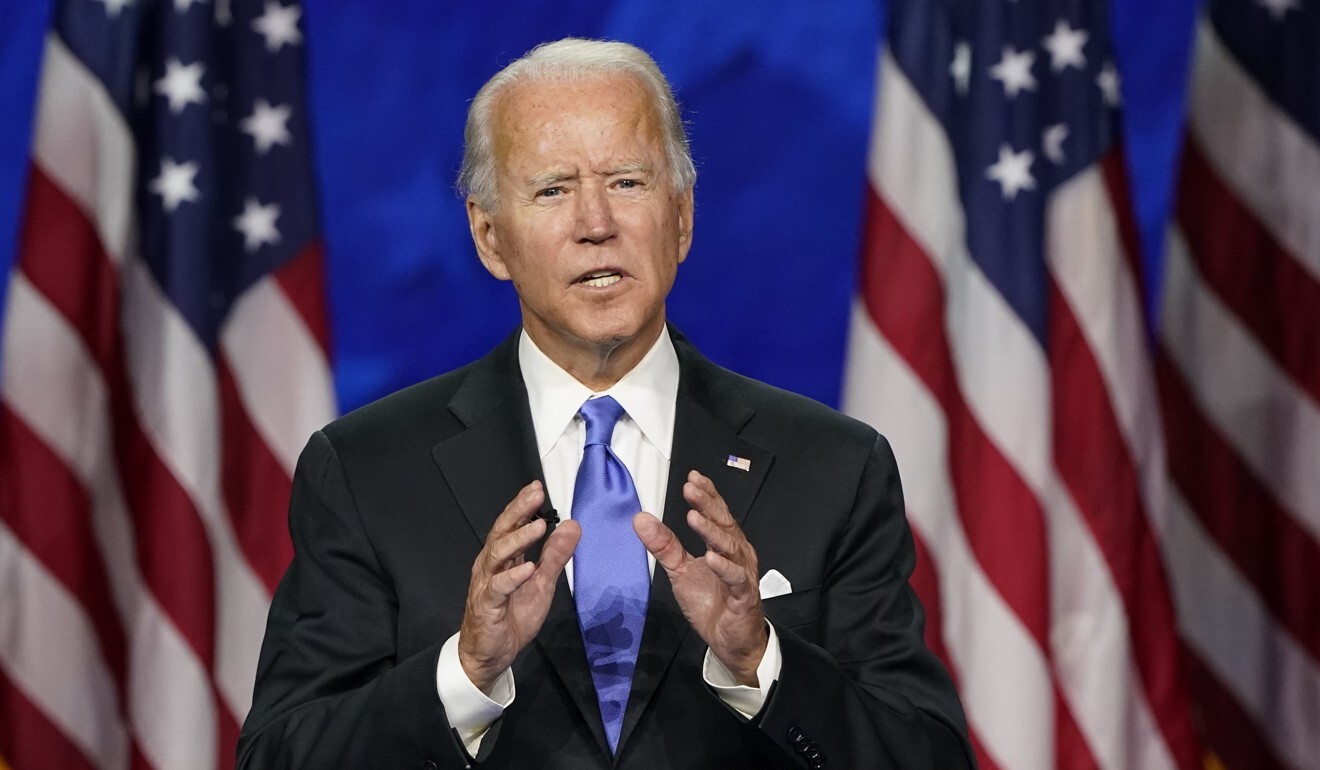 Former US vice-president Joe Biden accepting the Democratic Party presidential nomination on August 20. Photo: AP