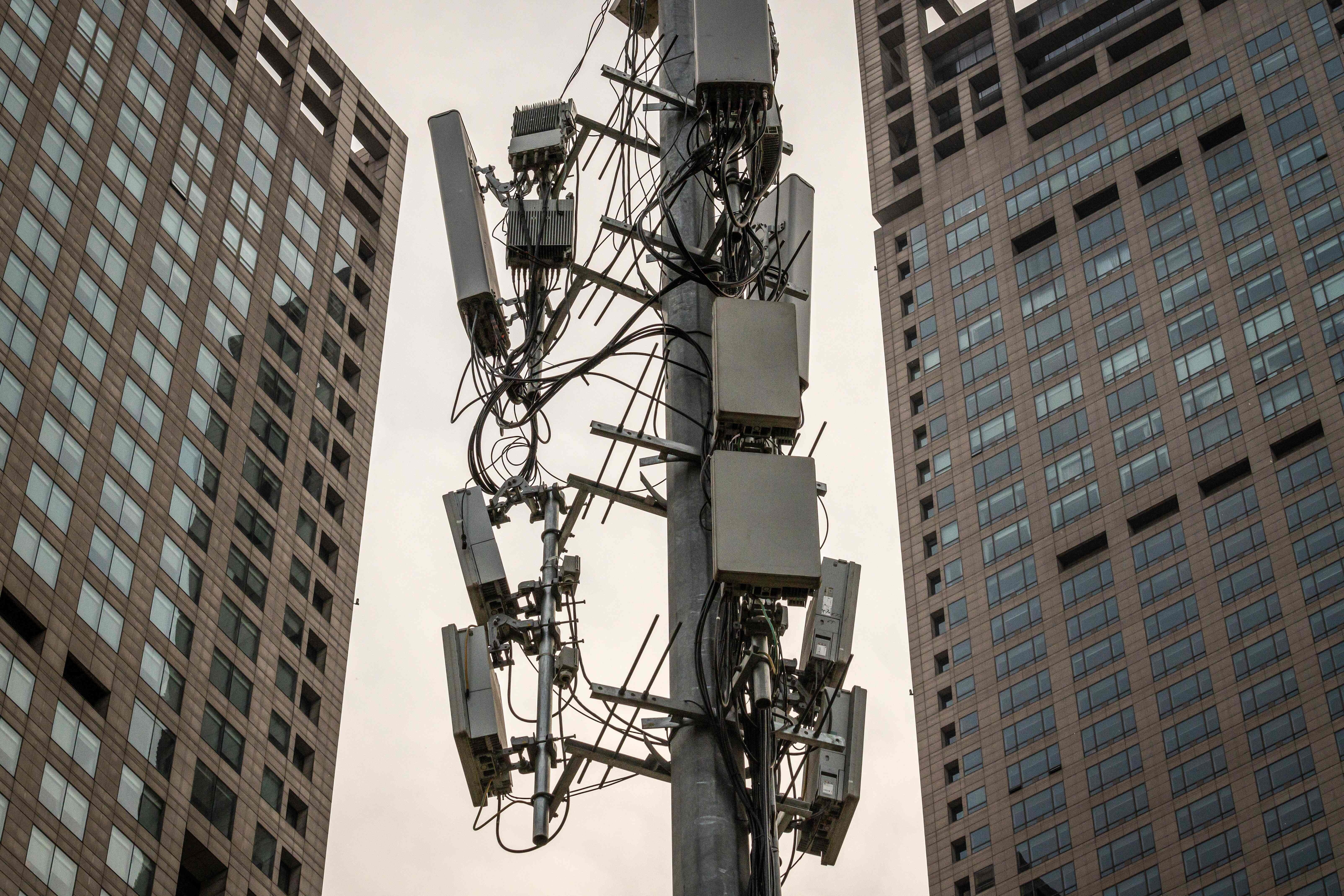 A 5G network tower on a street in Beijing on April 7. So-called new infrastructure such as 5G, smart power transmission and high-speed railways are expected to replace highways, airports and other traditional forms of infrastructure as investment targets in China’s next five-year plan. Photo: AFP