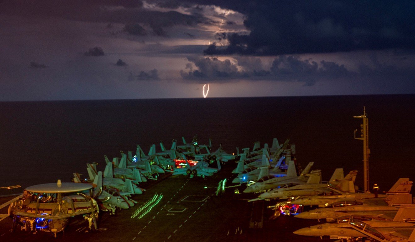 Jets on the US Navy aircraft carrier USS Nimitz as it transits the South China Sea. Photo: Reuters