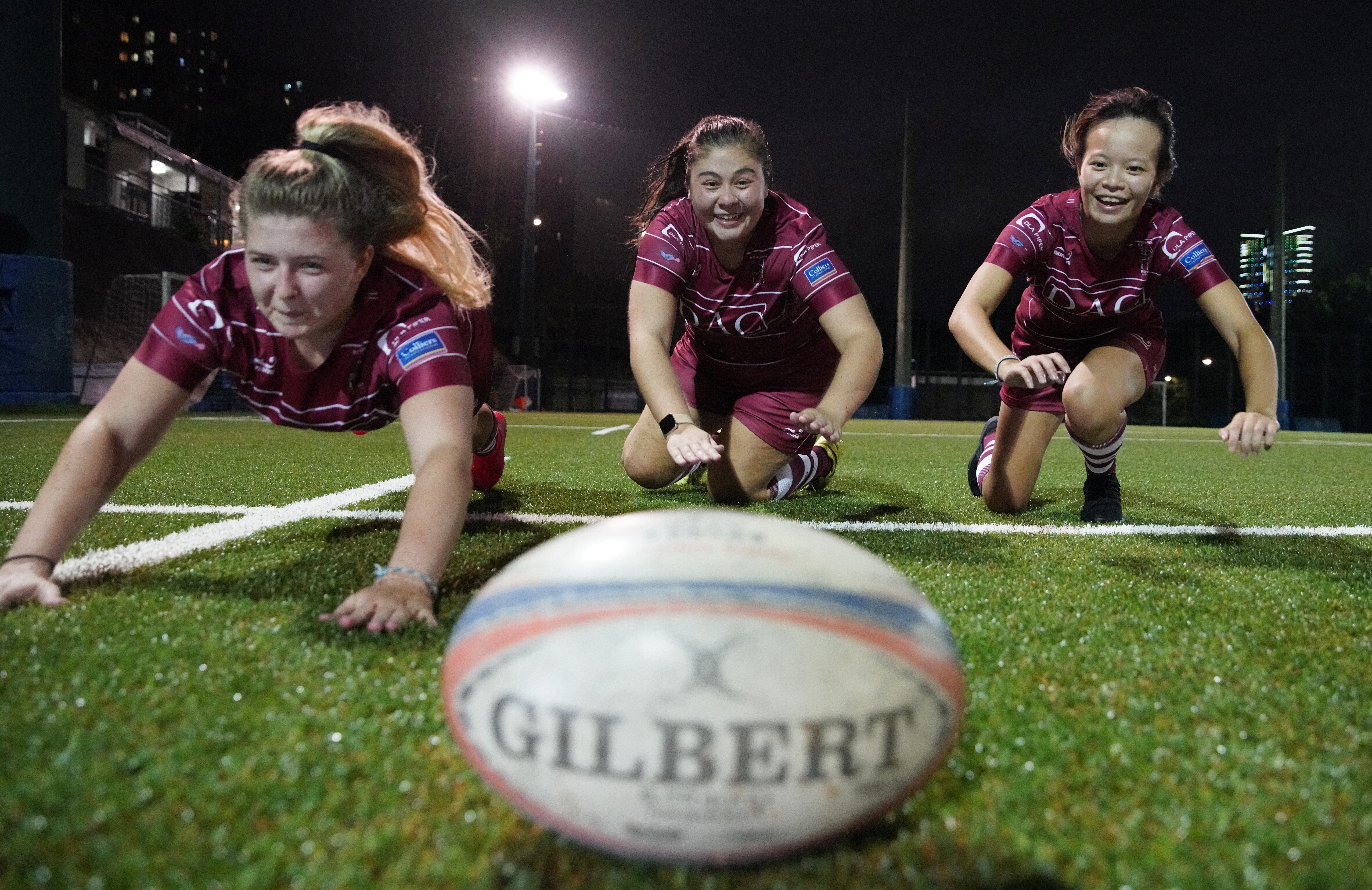 DAC Management LLC Kowloon Rugby Club premiership squad members Rosanna Down, Gabriela Przygodzki and Victoria Wong can’t wait for the season to start next month. Photo: Winson Wong