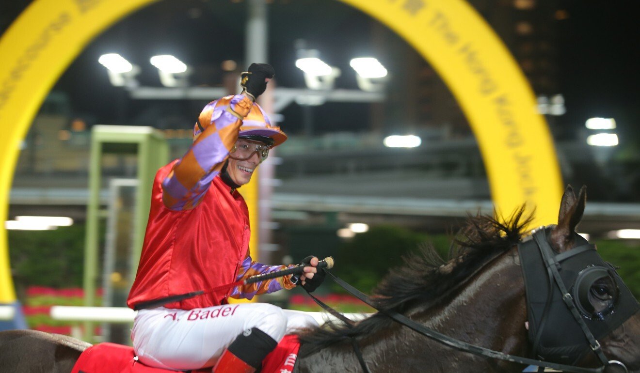 Alexis Badel salutes to Douglas Whyte after winning aboard Tashidelek on Wednesday night.