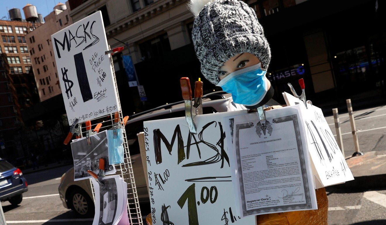 Surgical masks on sale at a Manhattan street corner in March. Photo: Reuters