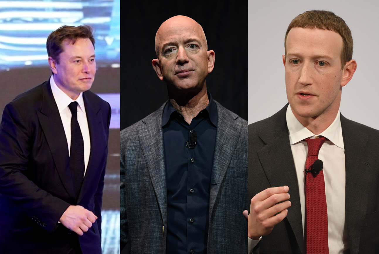 Three of the world's richest tech billionaires: Elon Musk, Jeff Bezos and Mark Zuckerberg. Photo: Reuters, DPA