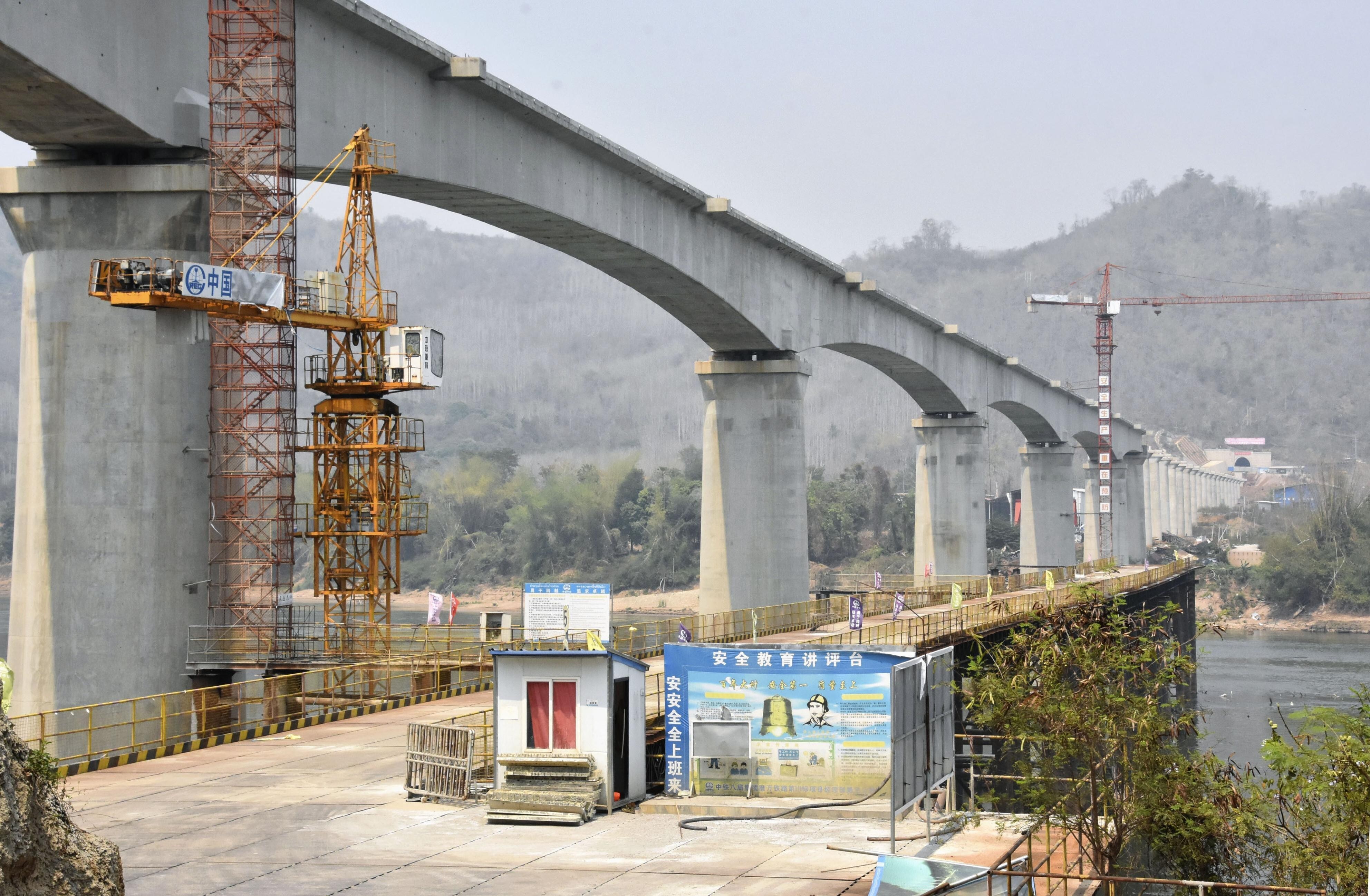 A bridge that is part of the China-Laos railway under construction over the Mekong River in the suburbs of Luang Prabang. Photo: Getty Images