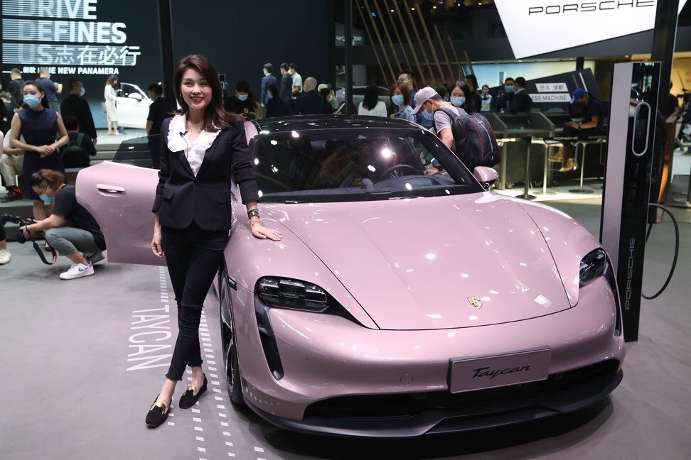 A Porsche car on display at the Beijing International Automotive Exhibition opens in Beijing on Saturday, September 26, 2020. Photo: Simon Song