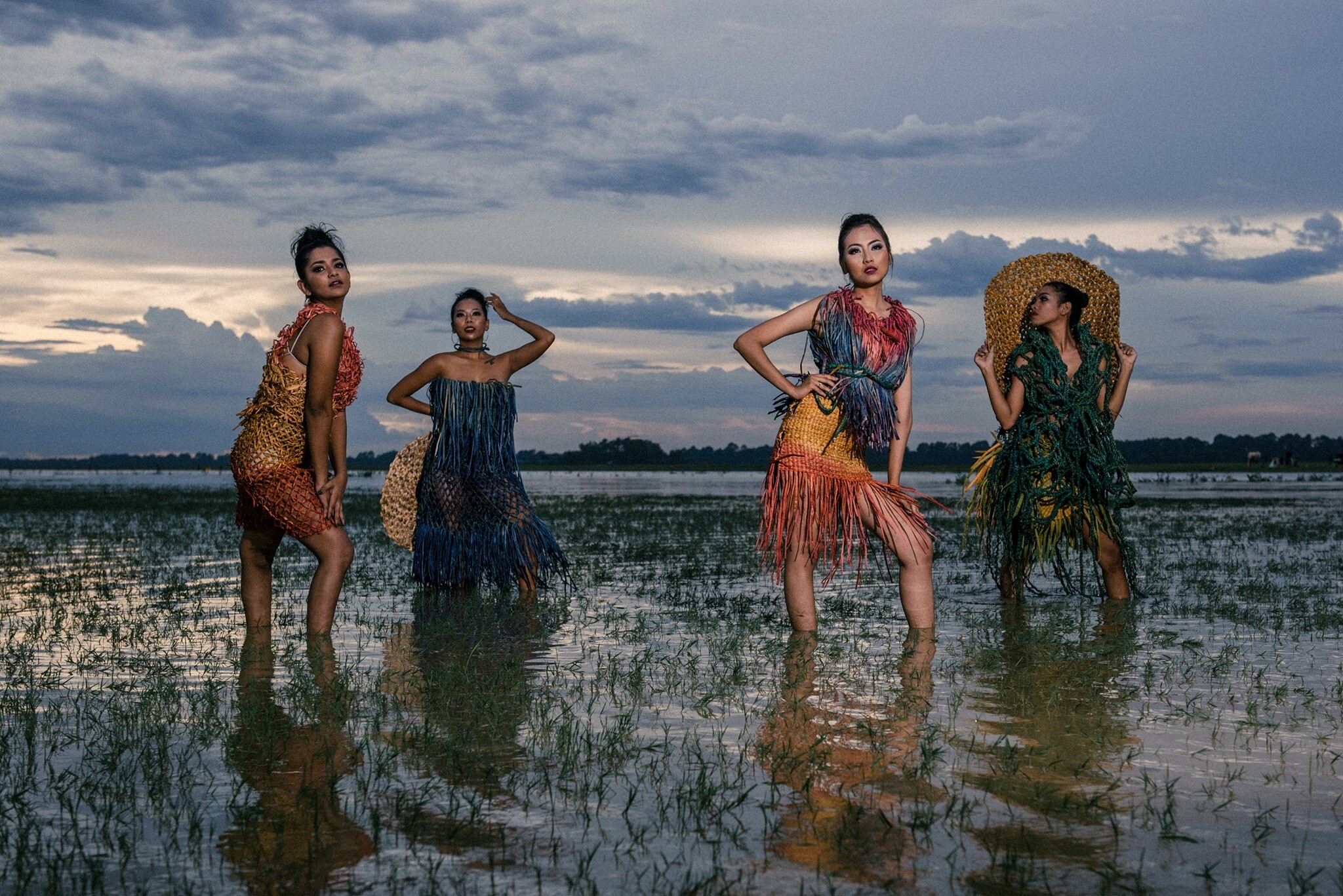 Models wear designs by celebrated Cambodian fashion designer Muoy Chorm for a photo shoot. Photo: Facebook / Muoy Chorm Fashion Designer