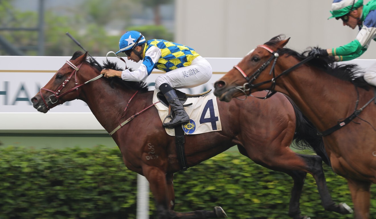 Joao Moreira holds off his rivals to win on Computer Patch.