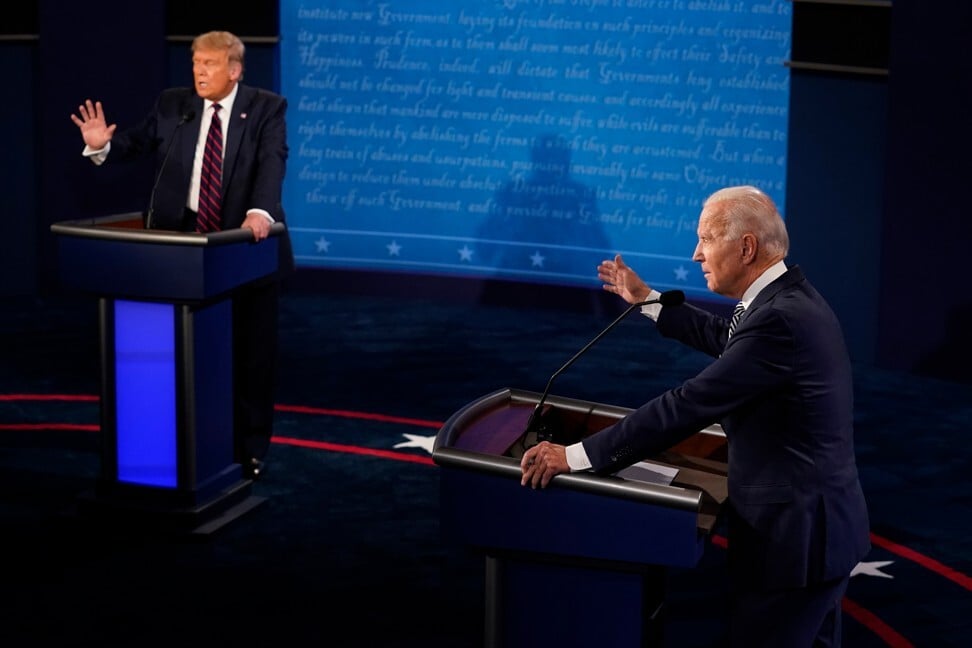 US President Donald Trump (left) and Joe Biden, 2020 Democratic presidential nominee, speak during the first US presidential debate. Photo: AP/Bloomberg