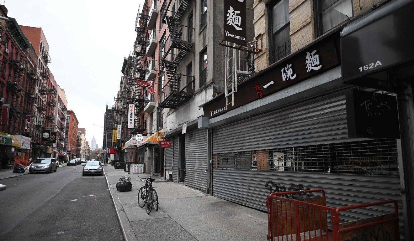 Closed shops are seen in Manhattan’s Chinatown on March 17. Photo: AFP