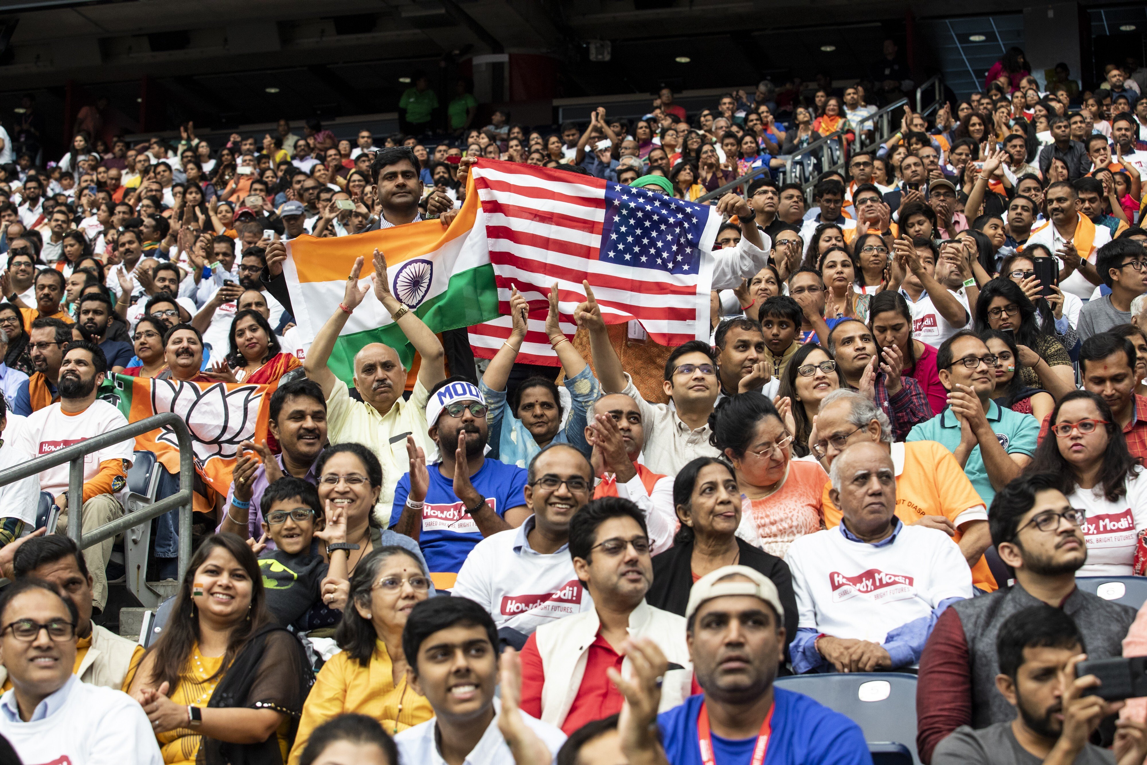 Indian-Americans at an event featuring US President Donald Trump and Indian PM Narendra Modi in Texas on September 22, 2019. Photo: Bloomberg