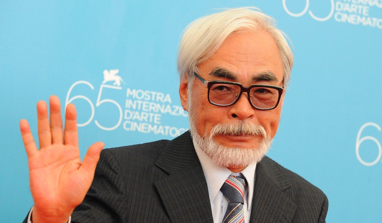 Miyazaki waves to photographers during the premiere for his movie Ponyo on the Cliff during the 65th Venice International Film Festival in Venice, Italy. Photo: AFP