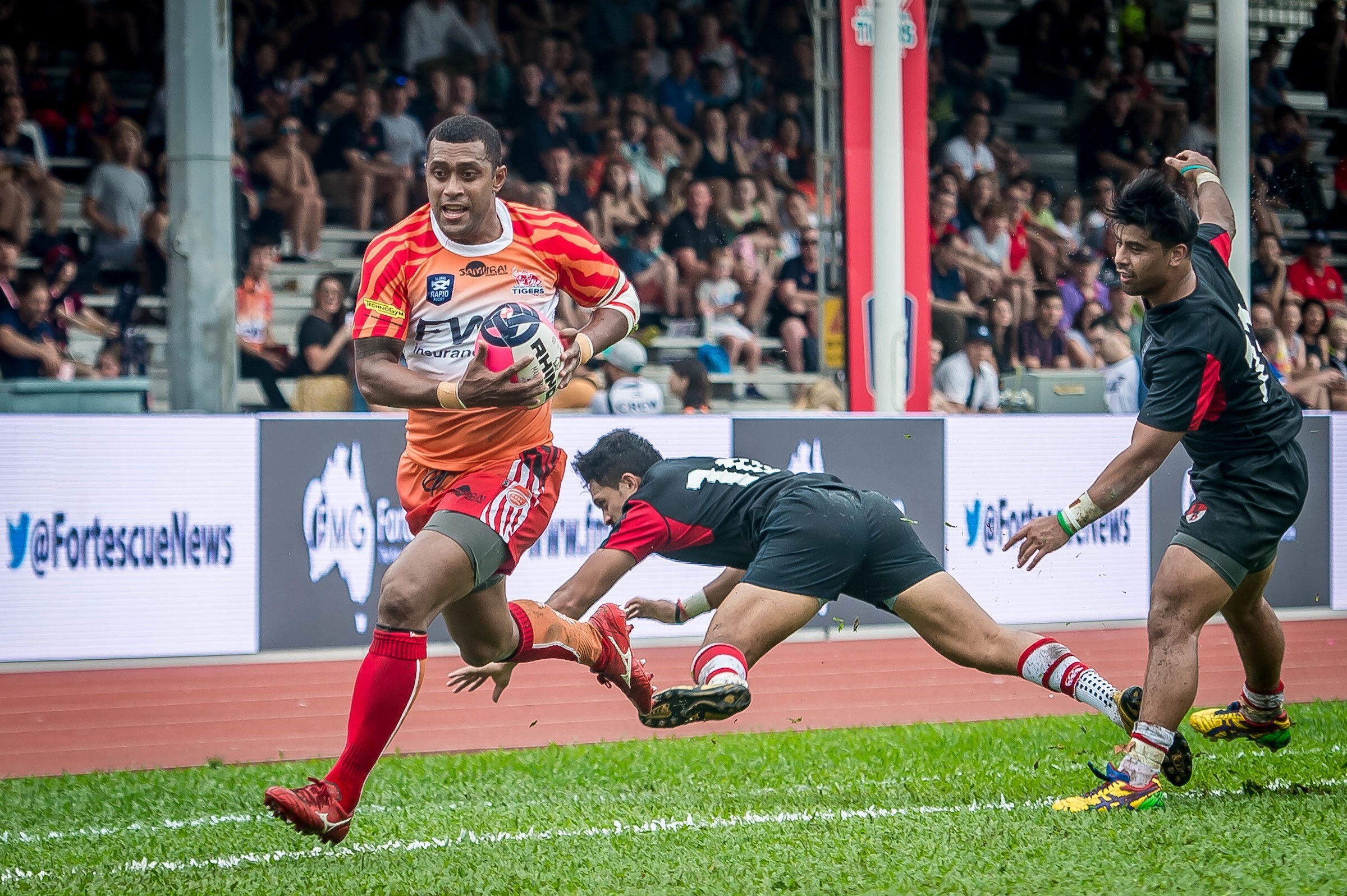 Hong Kong-based South China Tigers playing the Asia-Pacific Dragons in the Global Rapid Rugby 2019 season in Aberdeen Sports Ground. Photo: Ike Images
