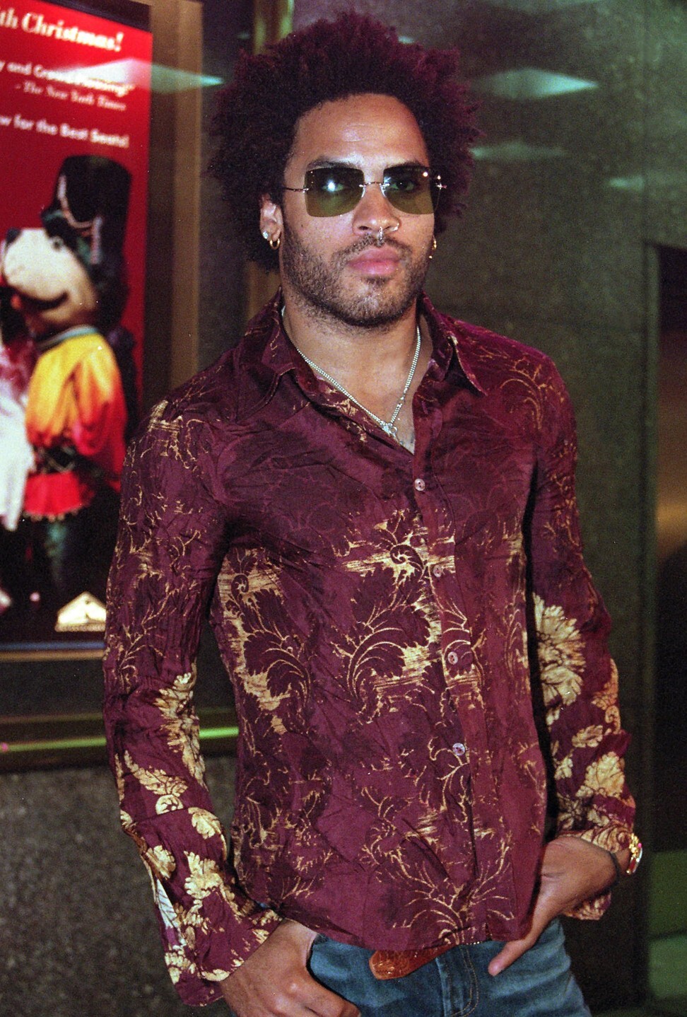 Lenny Kravitz Goes Glam Rock in Mesh Halter Top With Leather Pants