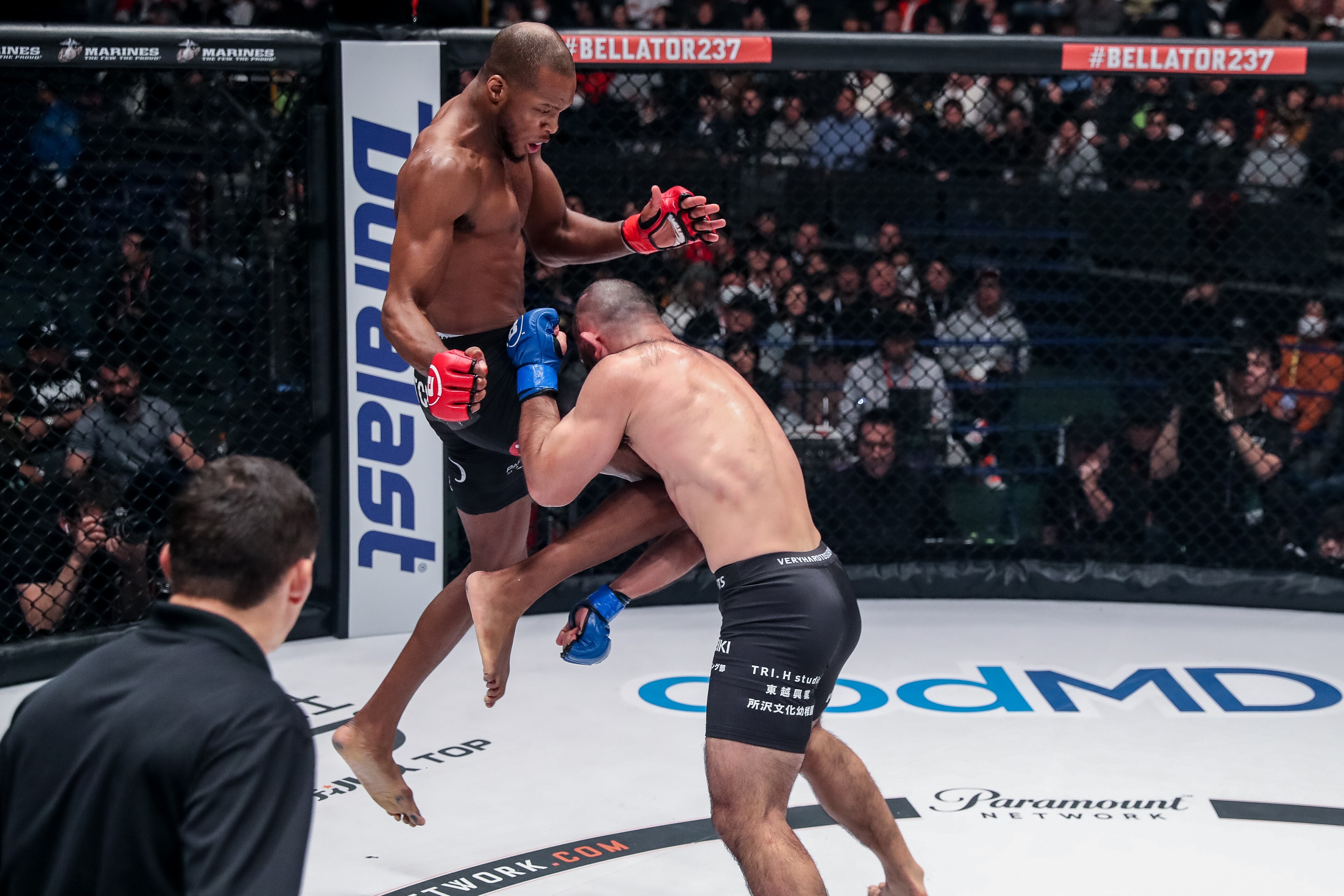 Michael 'Venom' Page lands a flying knee. Photos: Bellator MMA