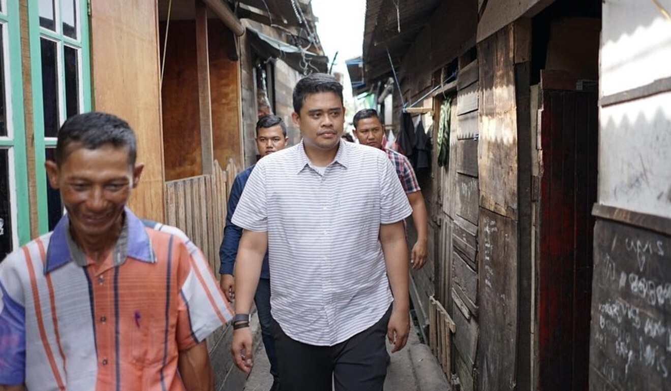 Widodo’s son-in-law Bobby Nasution visits residents around Medan to survey their living conditions. Photo: Instagram