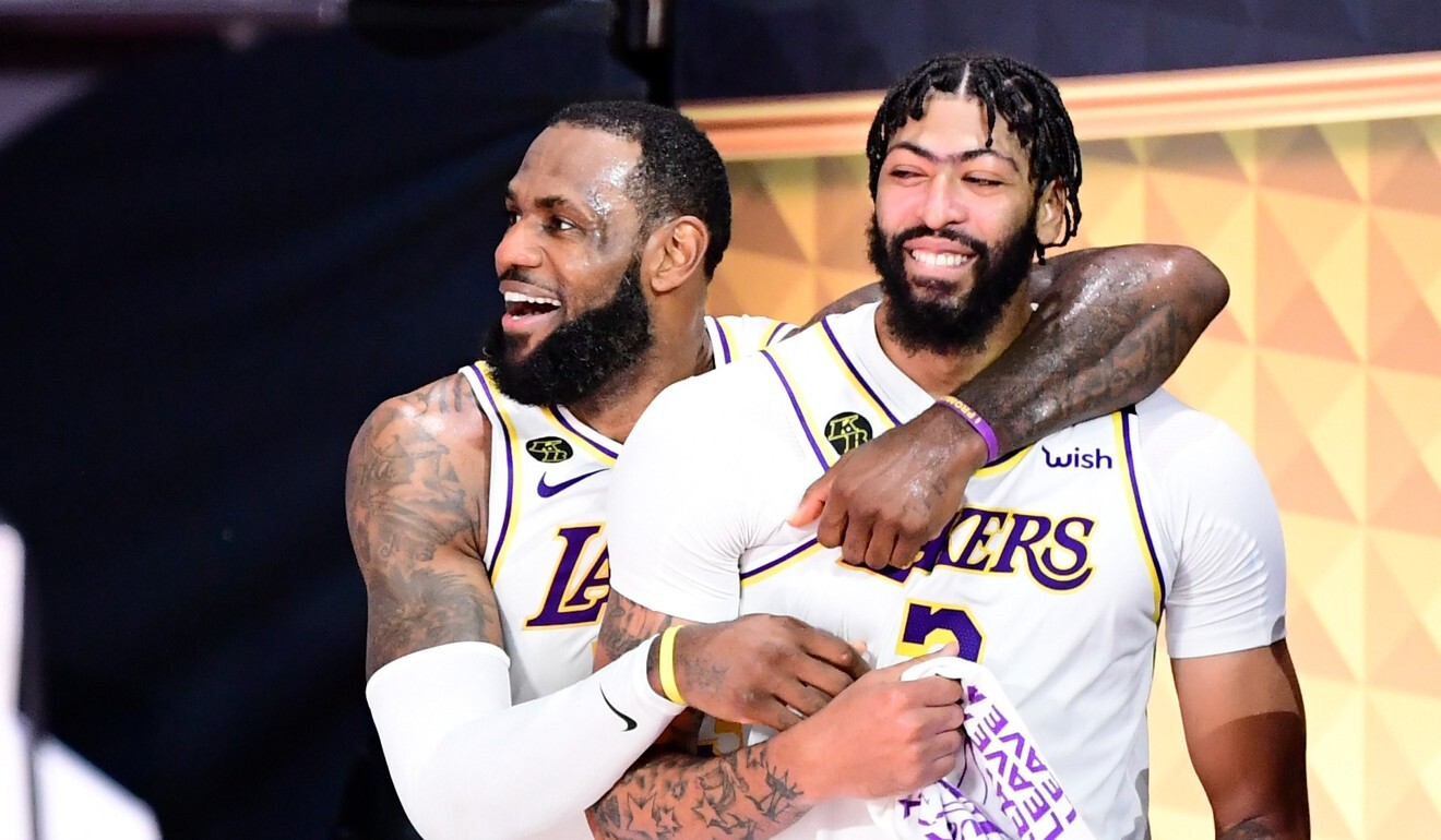 Lakers teammates LeBron James and Anthony Davis celebrate after winning the 2020 NBA Championships. Photo: AFP