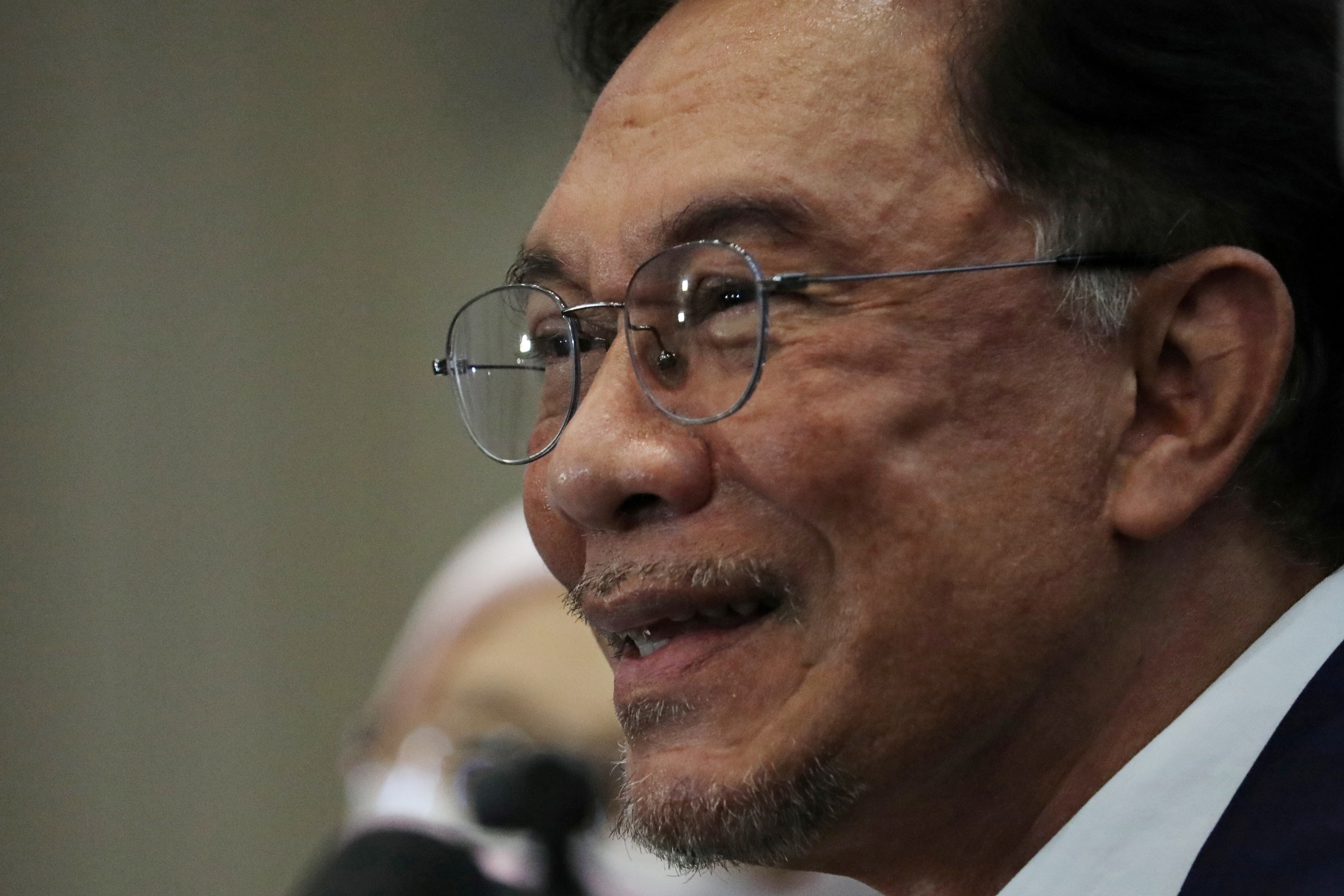 Malaysian opposition leader Anwar Ibrahim reacts during the ‘announcement’ news conference in Kuala Lumpur last month. Photo: Reuters