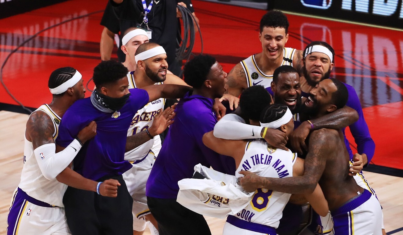 LeBron James and his Los Angeles Lakers celebrate after winning the franchises 17th NBA Championship in Lake Buena Vista, Florida. Photo: AFP
