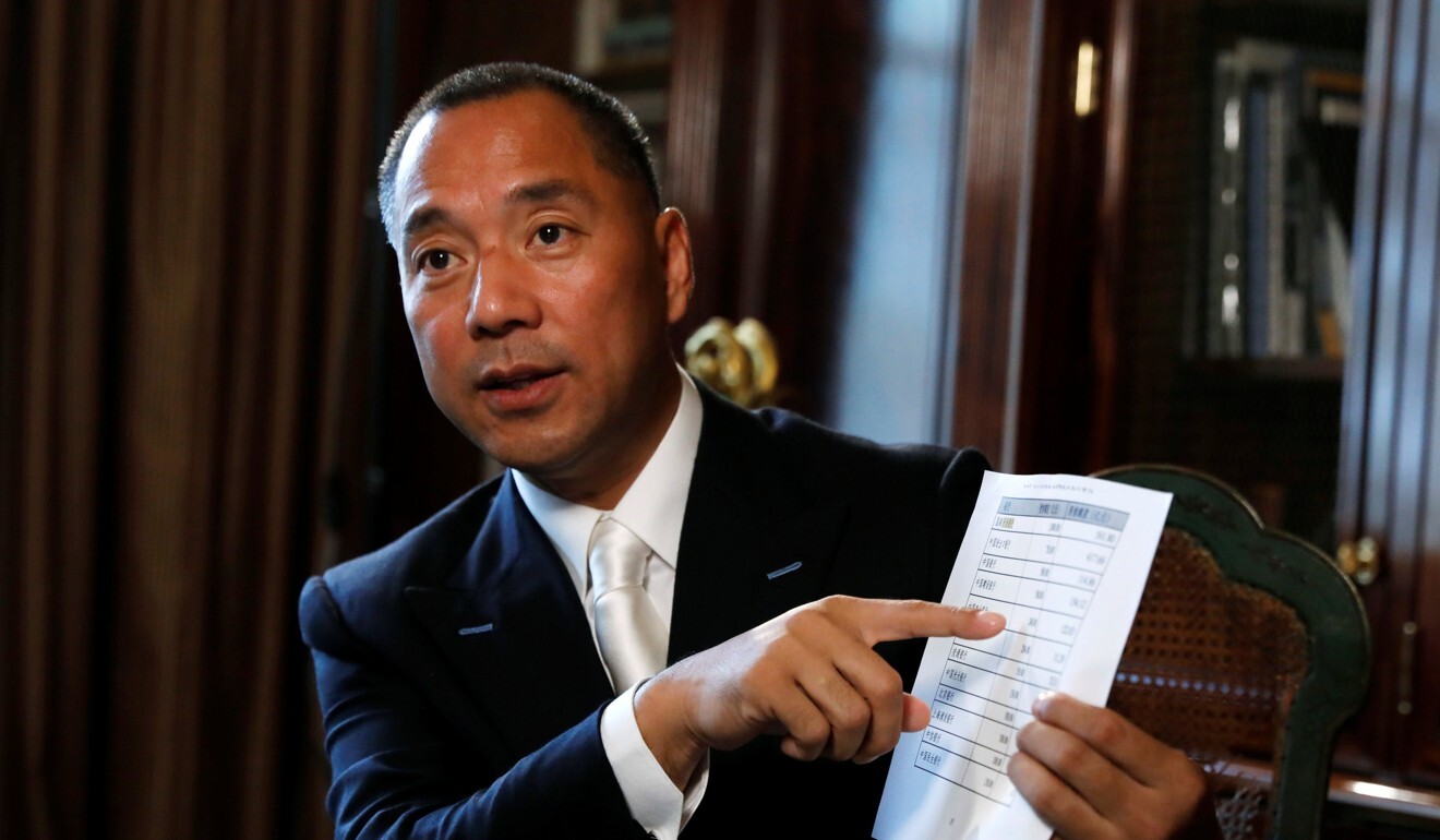 Businessman Guo Wengui speaks during an interview in New York in April 2017. Photo: Reuters