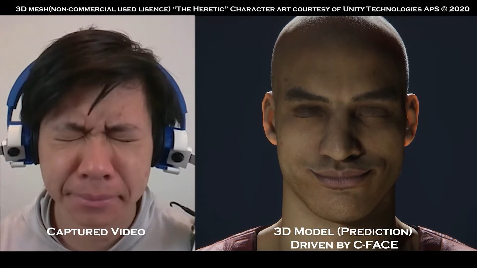 C-Face, an ear-mounted device created by Cornell researchers, can recreate facial expressions of the wearer in an avatar. Image: Screenshot from YouTube/Cheng Zhang