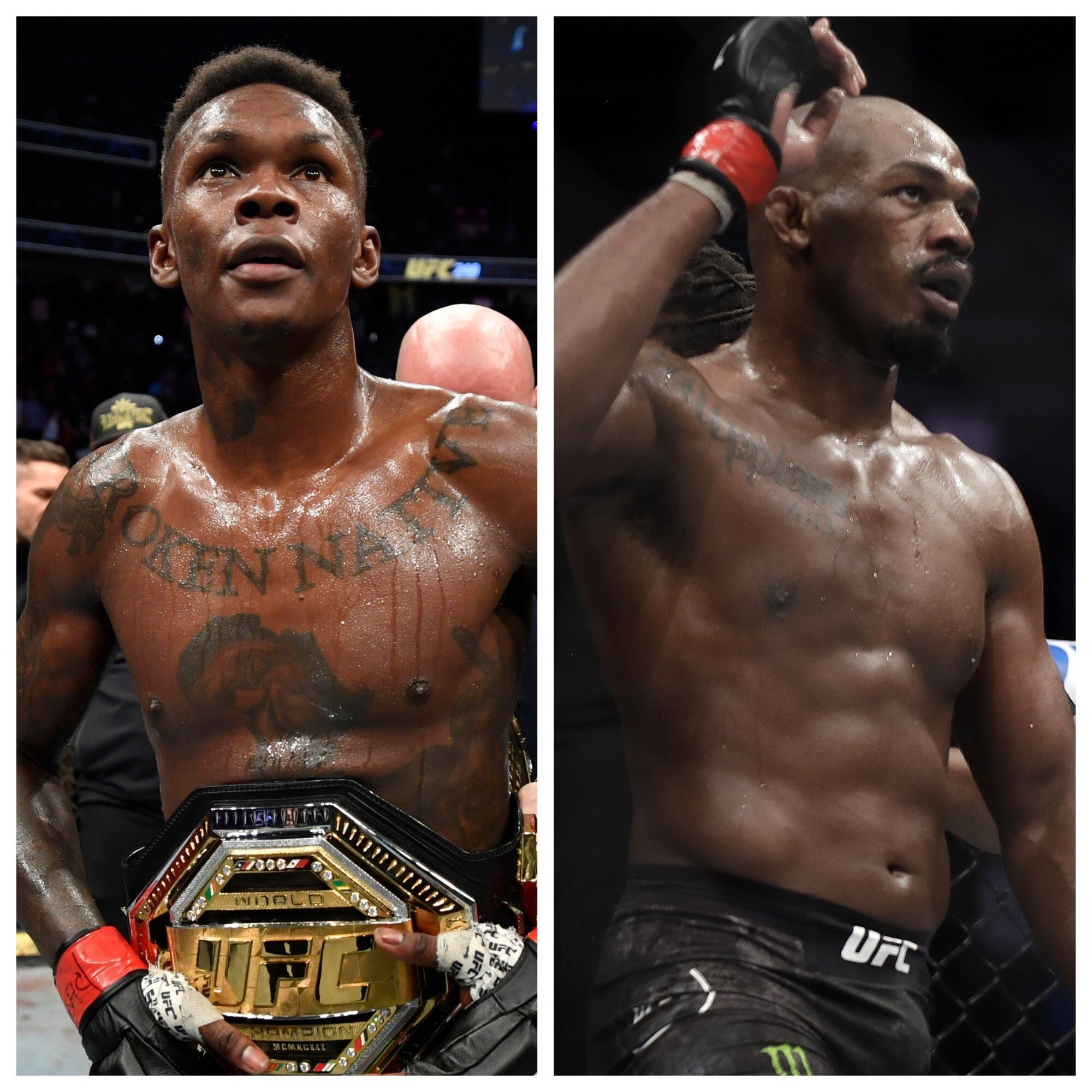 UFC middleweight champion Israel Adesanya and former light heavyweight champion Jon Jones. Photo: AFP, Zuffa