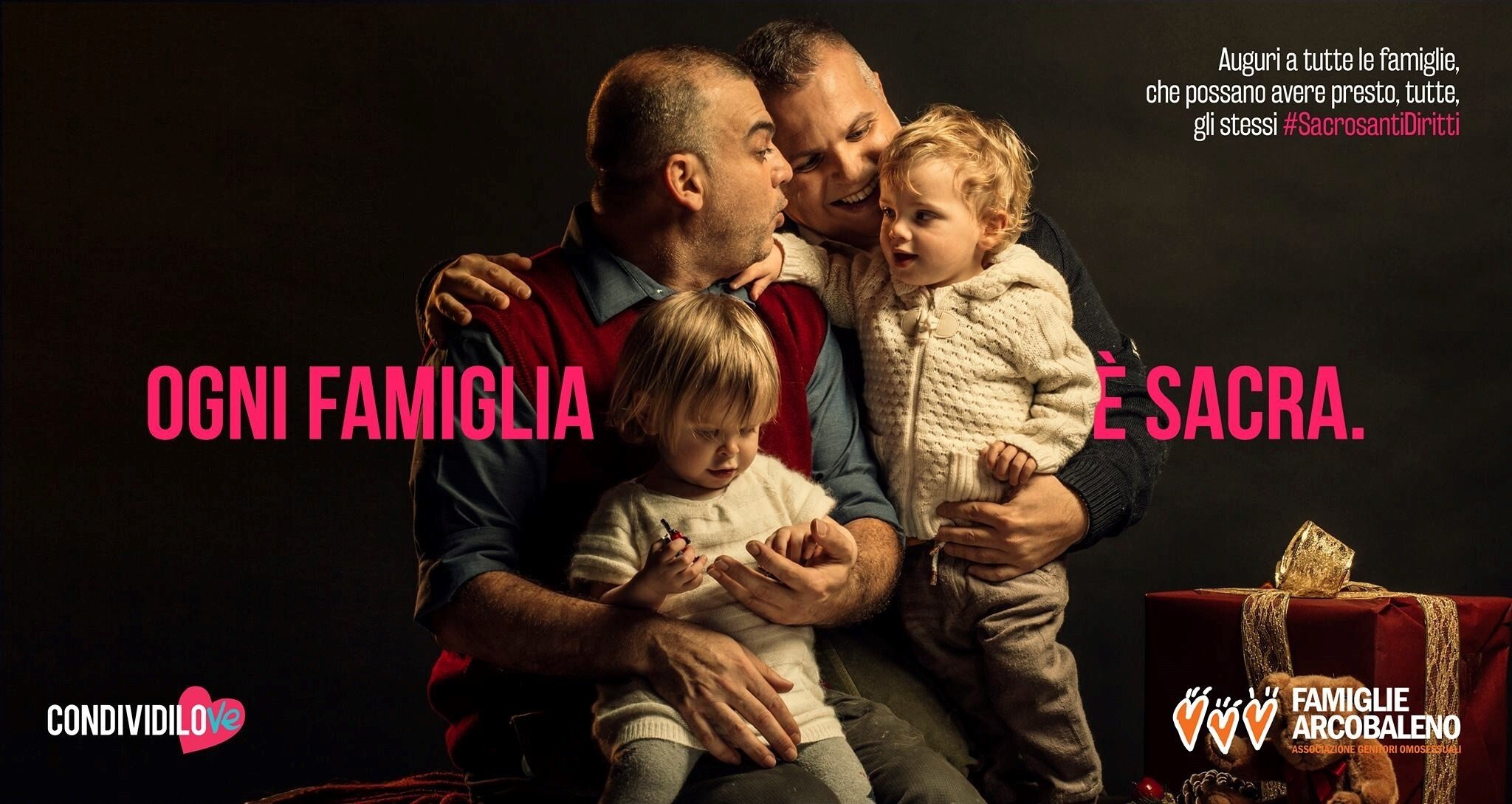 A promotional image by the Italian gay rights group Condividi Love, bearing the slogan, Every Family is Sacred. Photo: Facebook/Condividi Love