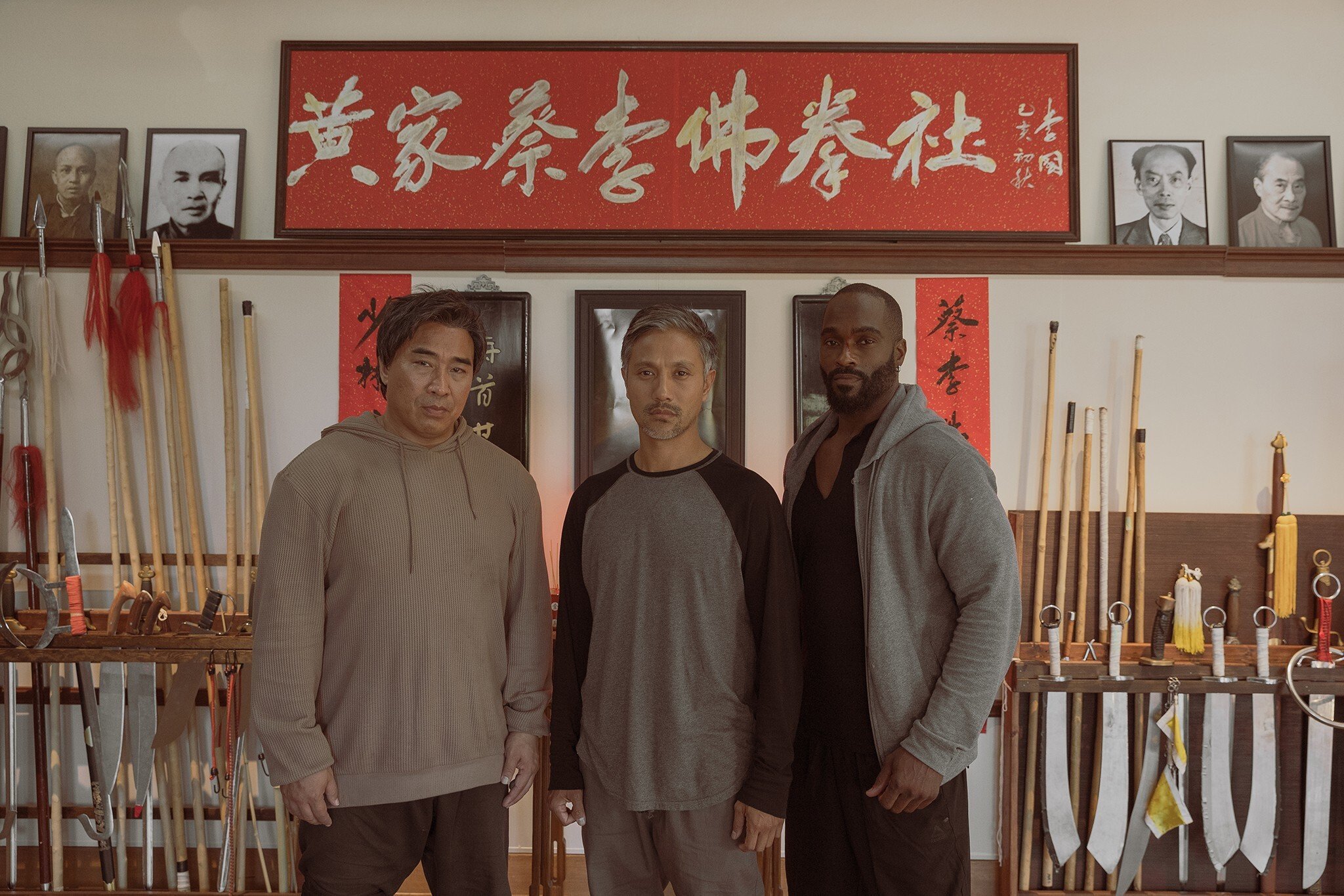 (From left) Ron Yuan, Alain Uy and Mykel Shannon Jenkins as The Three Tigers, in a still from the film The Paper Tigers. Photo: Mark Malijan