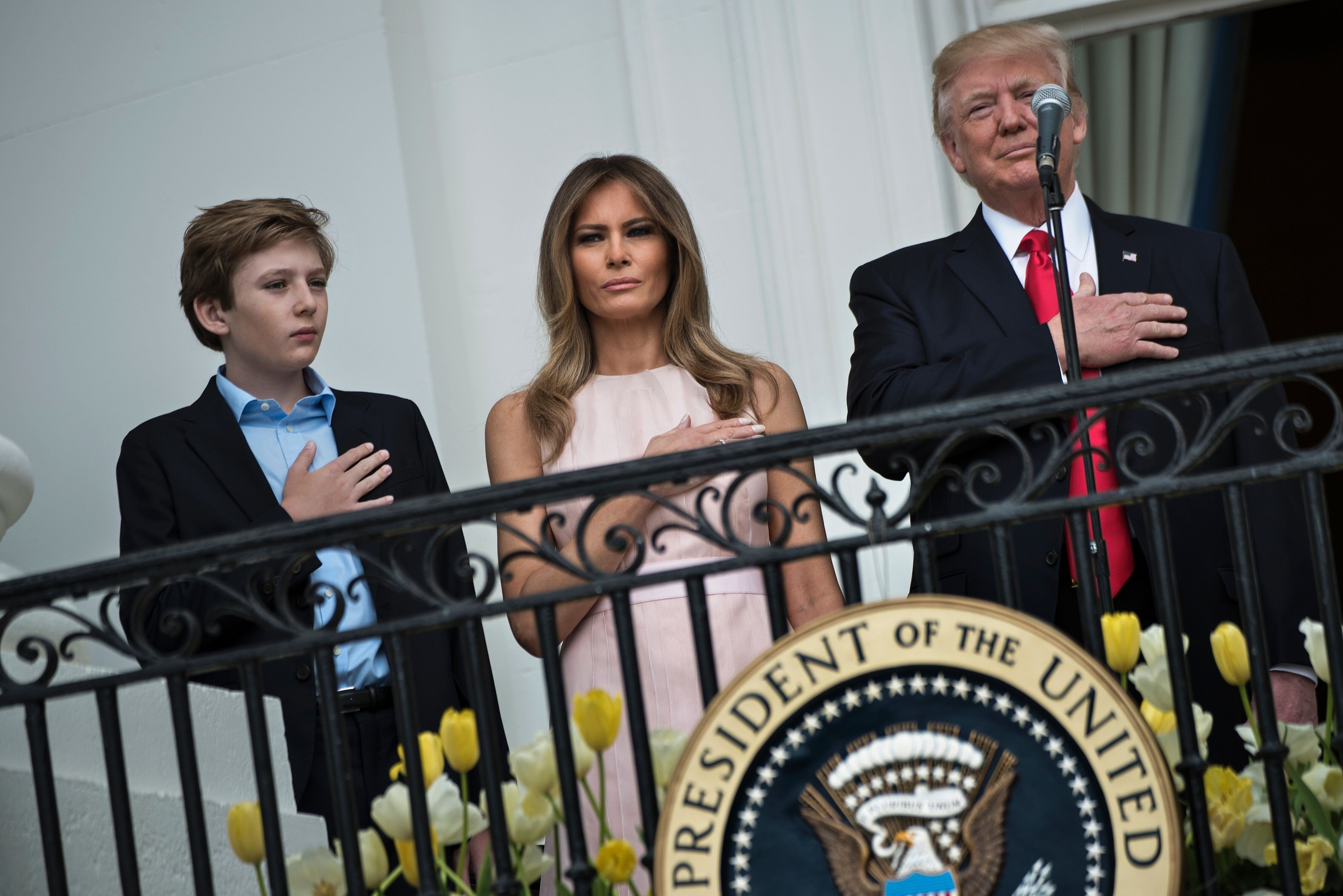 Barron Trump and first lady Melania Trump at the White House in April 2017. Photo: Agence France-Presse