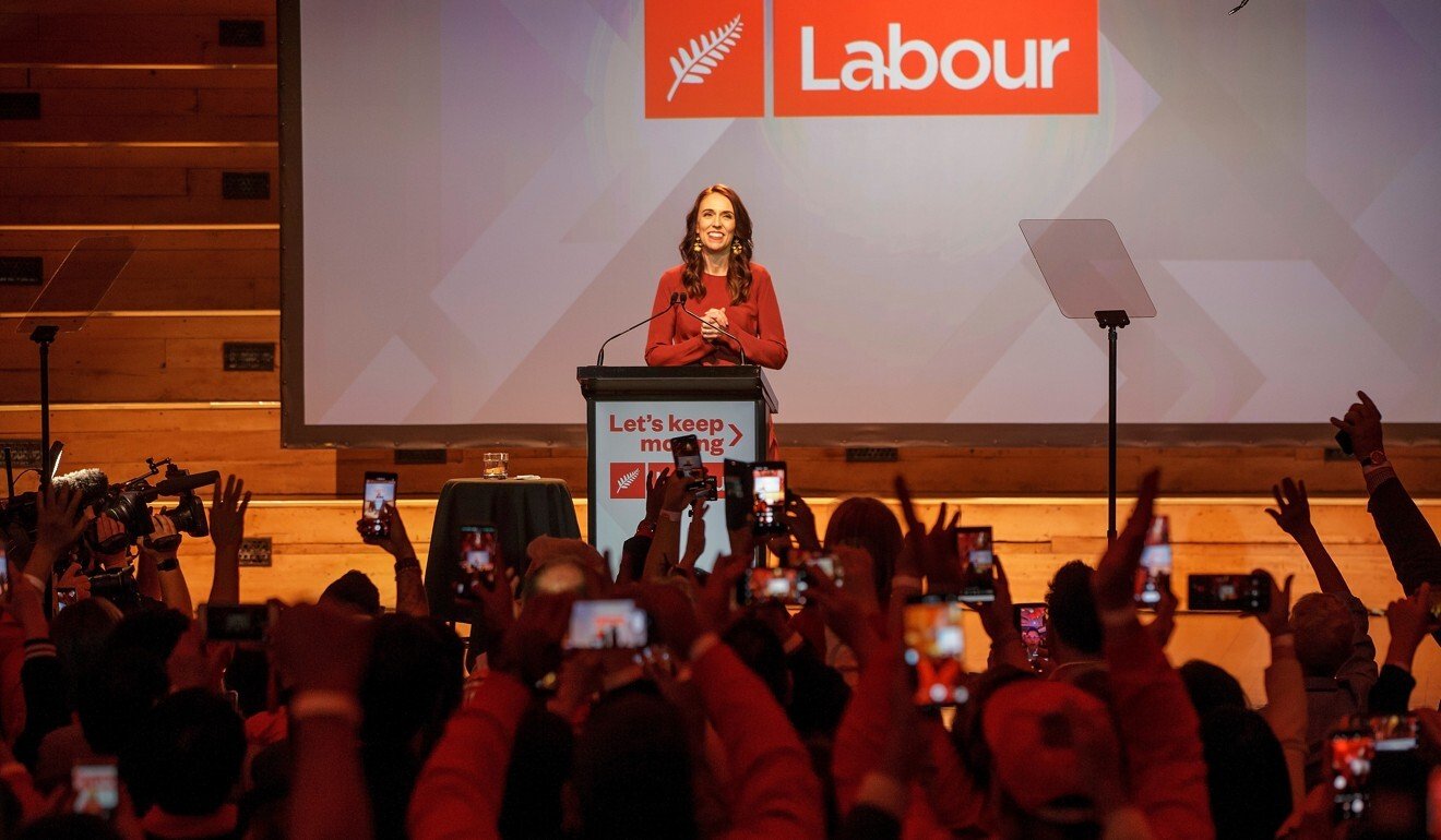 New Zealand Prime Minister Jacinda Ardern speaks at the Labour Party election night event in Auckland. Photo: EPA-EFE