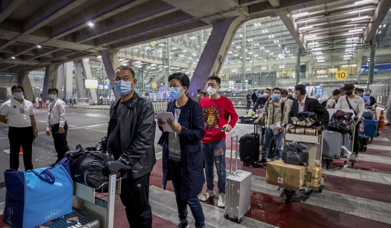 Chinese tourists from Shanghai arrive at Bangkok’s Suvarnabhumi airport on Tuesday. Photo: AP