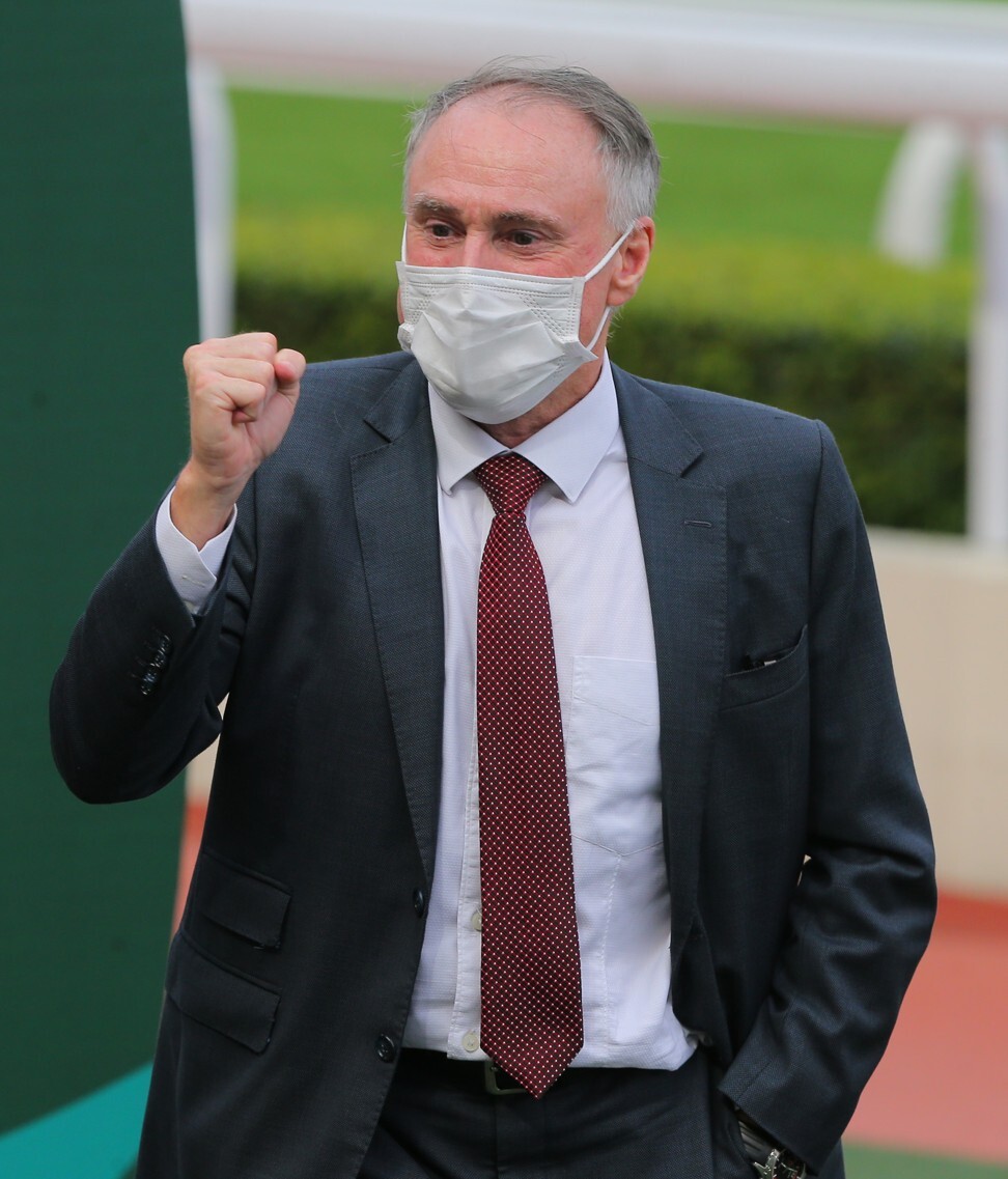 Trainer Paul O’Sullivan celebrates a winner.