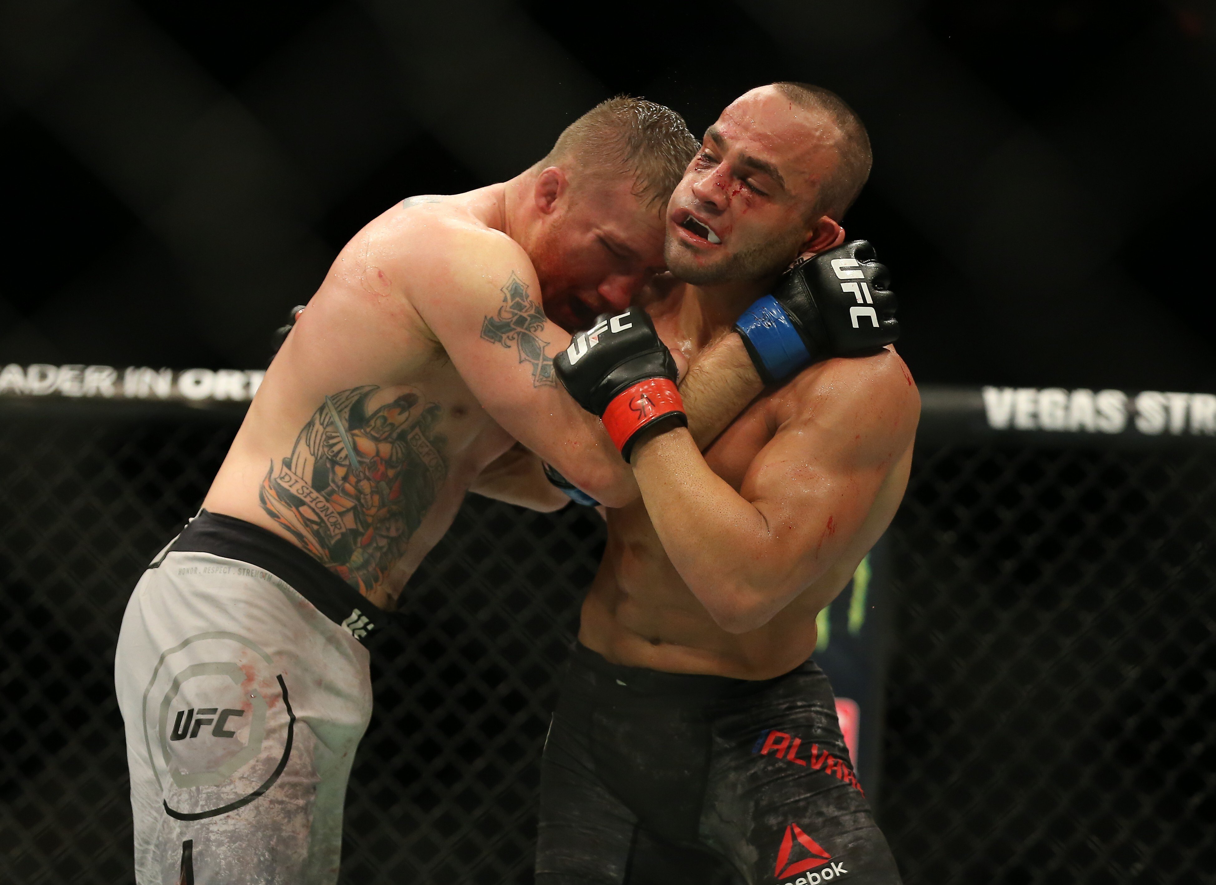 Eddie Alvarez battles Justin Gaethje during UFC 218 at Little Caesars Arena on December 2, 2017 in Detroit, Michigan. Photo: Rey Del Rio/Zuffa LLC via Getty Images