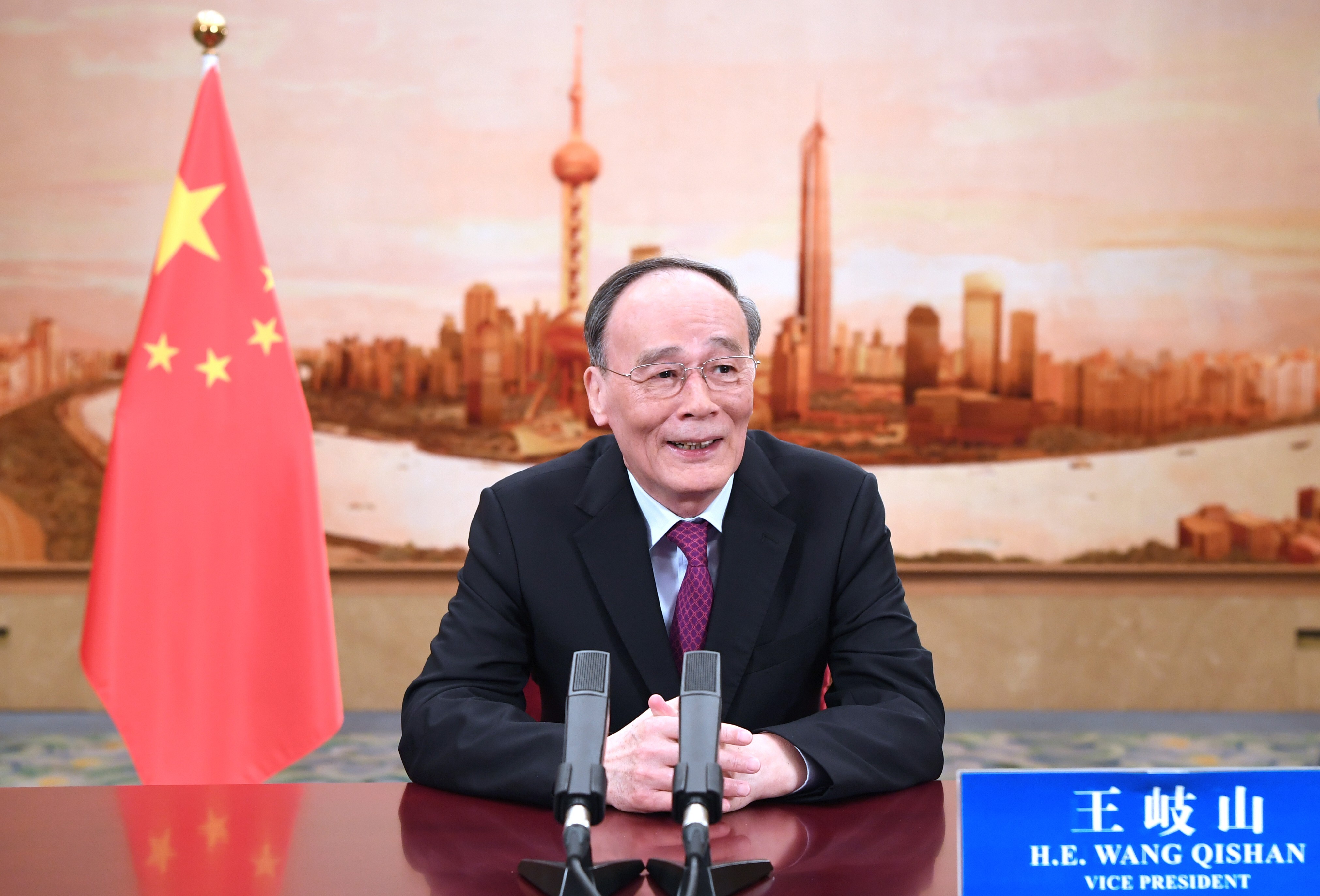 Chinese Vice-President Wang Qishan addressed the summit via video-link. Photo: Xinhua